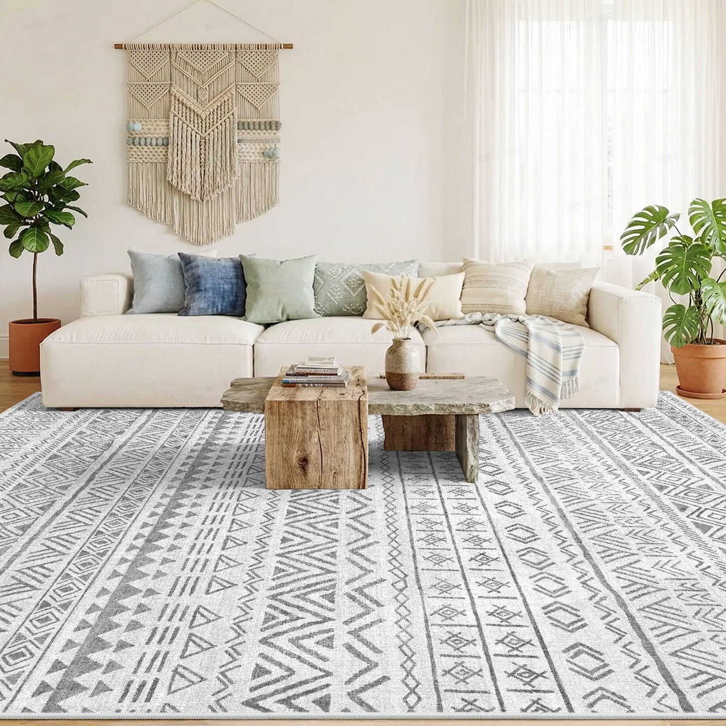 CHITOOMA 5'x7' Area Rugs for Living Room, Washable Rugs Boho Soft Geometric Bohemian Carpet Indoor Rug for Bedroom Dining Room Office Nonslip Foldable Rug