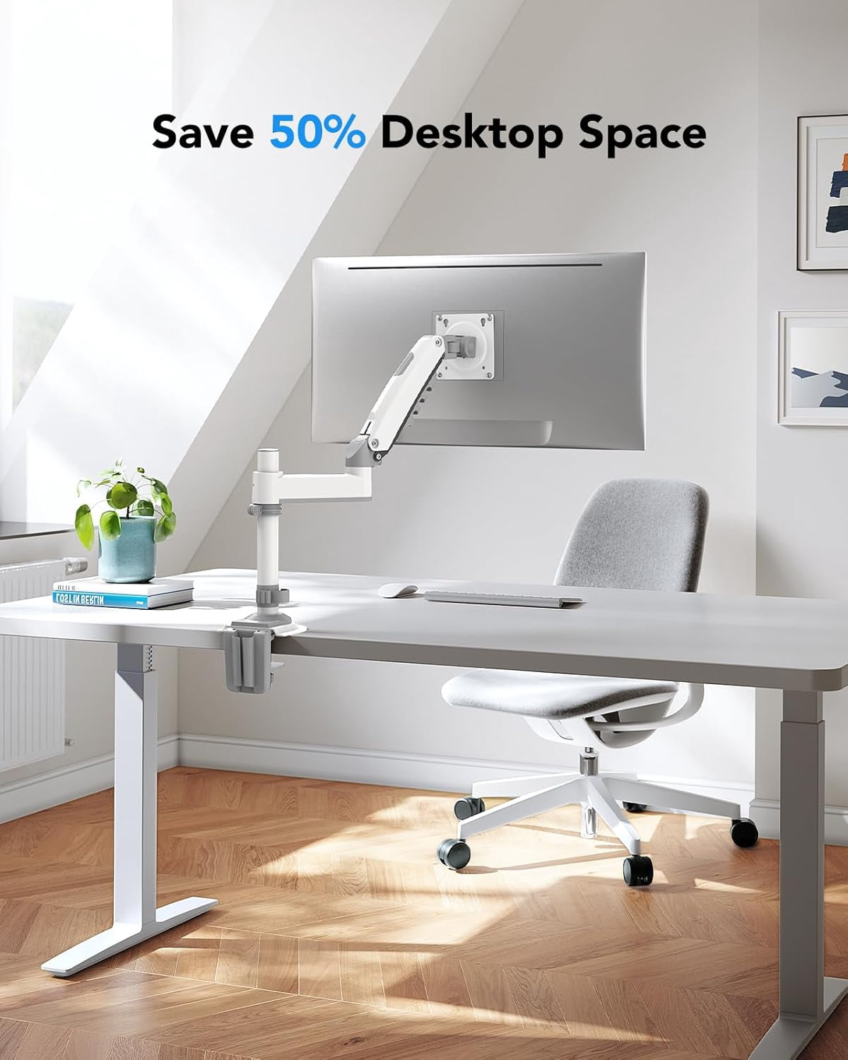 Kyspho Single Monitor Arm for 13–34 Inch Screens,Fully Adjustable Gaming Desk Monitor Mount with Tilt,Swivel,and Rotation,Supports up to 19.8 lbs, Fits VESA 75×75 mm and 100×100 mm,White