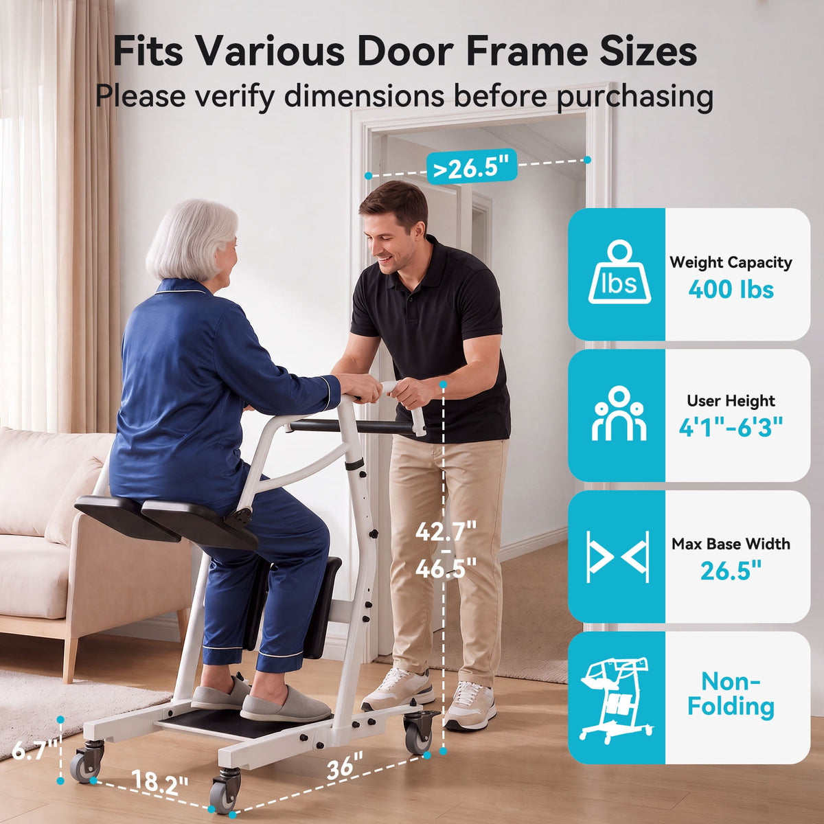 CHITOOMA Sit to Stand Lift with Wheels for Elderly,Stand Assist Transfer Device with Adjustaable Height Options for Home Care,Easy Operation White