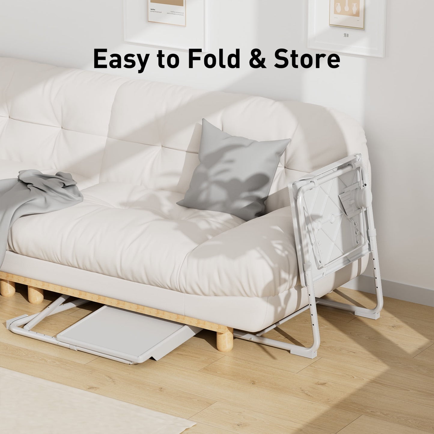 CHITOOMA TV Tray with Cup Holders, Portable C-Shaped Side Dinner Tray Table, Adjustable 6 Heights & 3 Tilt Angle for Living Room, Bedroom, White