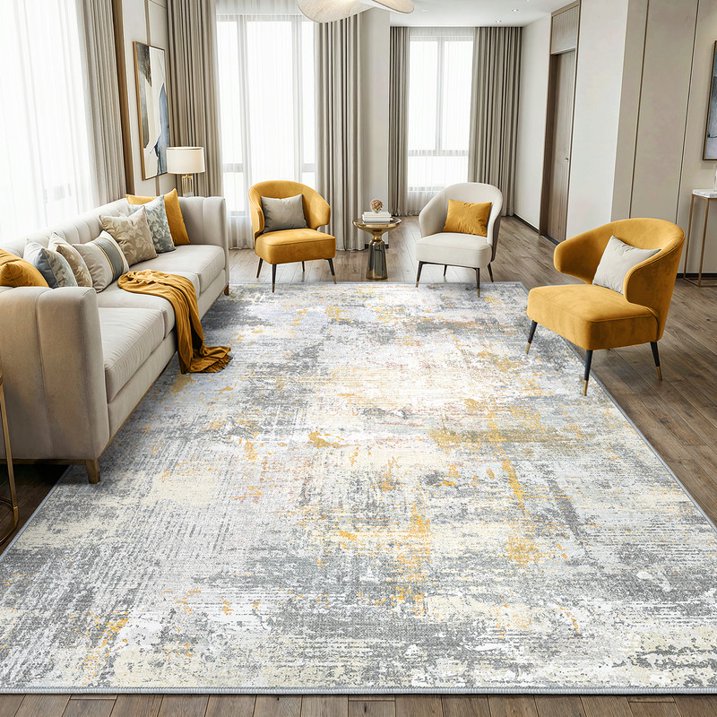 CHITOOMA 9'x12' Area Rugs for Living Room, Machine Washable Abstract Distressed Rugs Indoor Neutral Carpet Rugs for Bedroom Dining Room Office with Non-Slip Backing, Stain Resistant Non-Shed