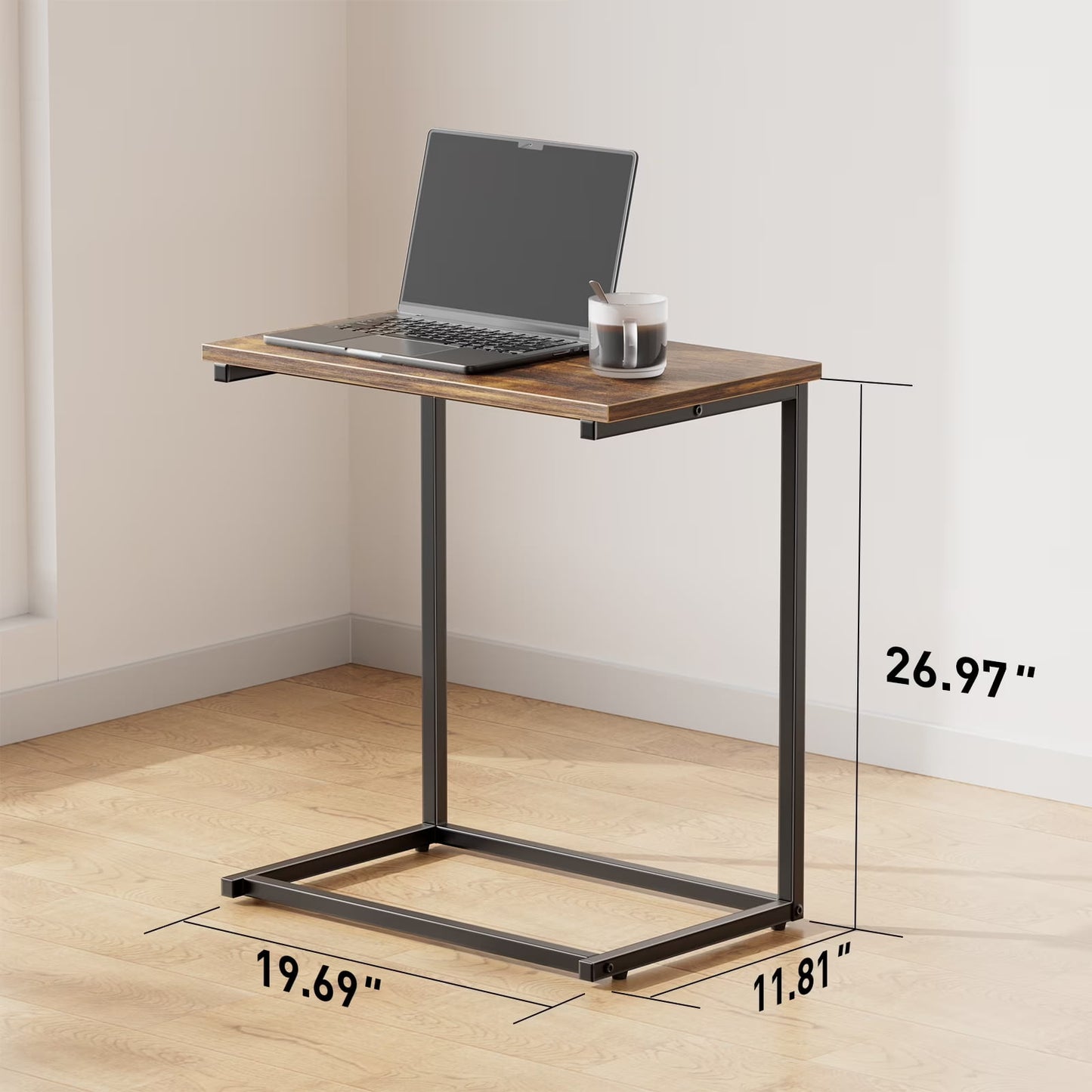 C Shaped End Table 2pcs, Side Table for Sofa,Modern C-Table for Livingroom,Bedroom,Brown