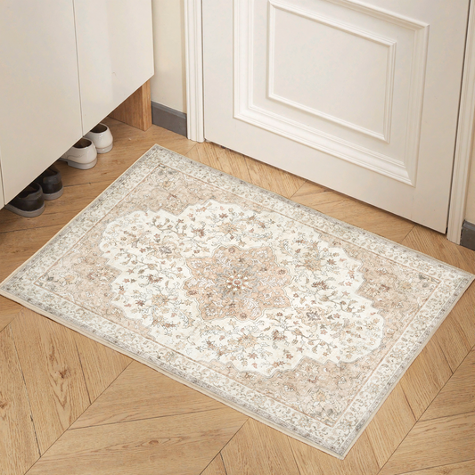 CHITOOMA 2'x3' Boho Runner Rug for Hallway, Machine Washable Stain Resistant Non-Shed Carpet, Floral Runner Rug with Non-Slip Backing for Kitchen, Entryway, Bedroom, Laundry, Bathroom