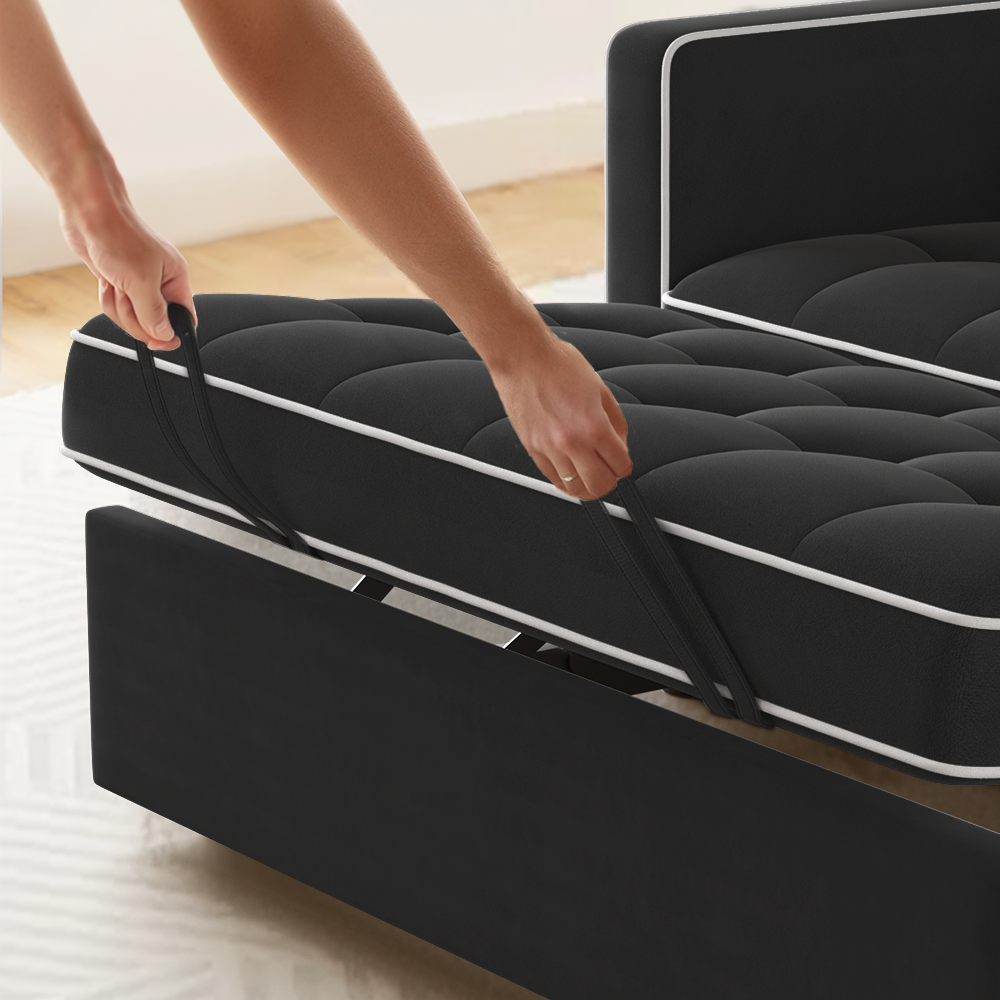 CHITOOMA 3 in 1 Pull Out Sofa Bed with Adjustable Backrest, 70" Convertible Loveseat Sleeper Couch with Charging Port, Side Pockets & Cylinder Pillows for Living Room Apartment, Black