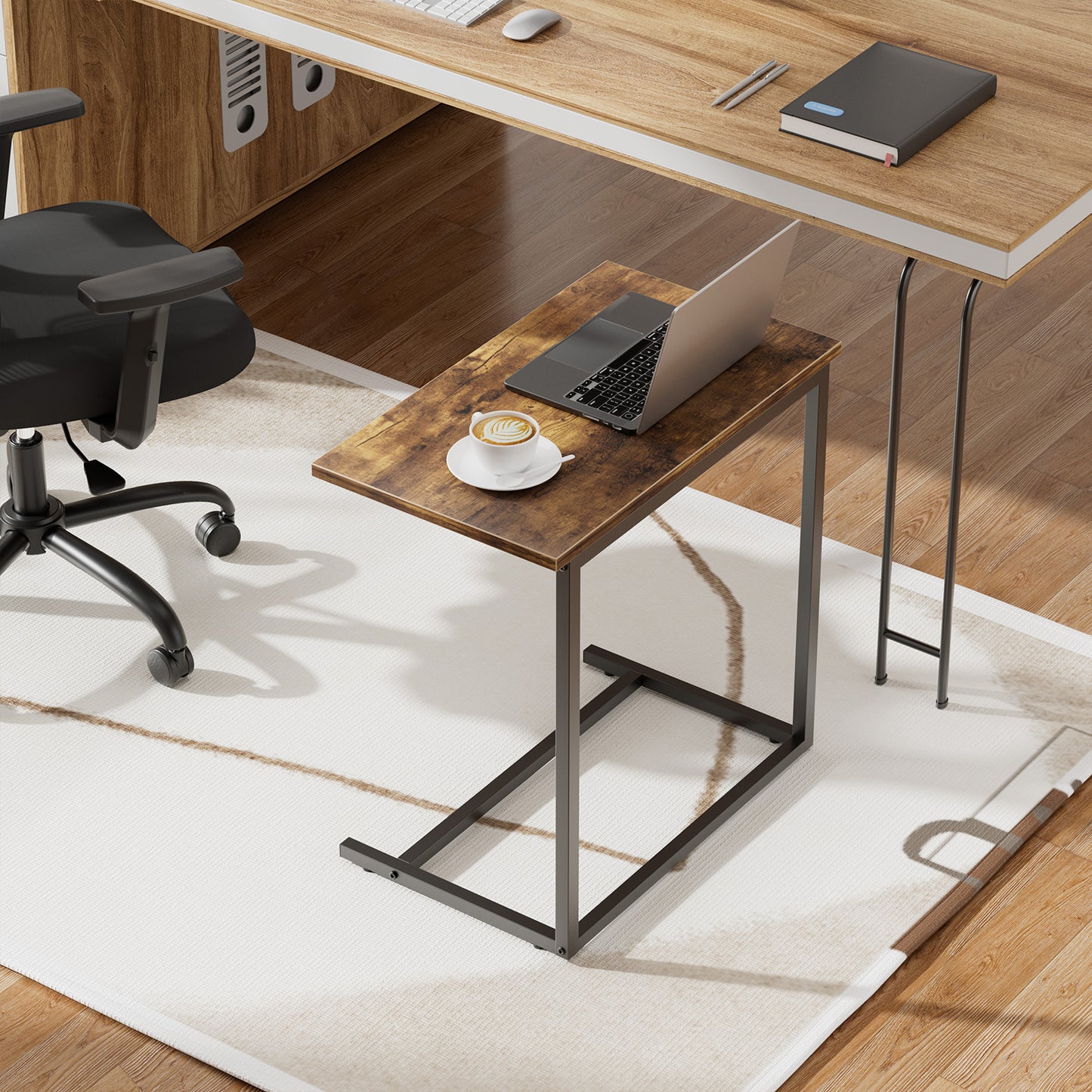 C Shaped End Table 2pcs, Side Table for Sofa,Modern C-Table for Livingroom,Bedroom,Brown