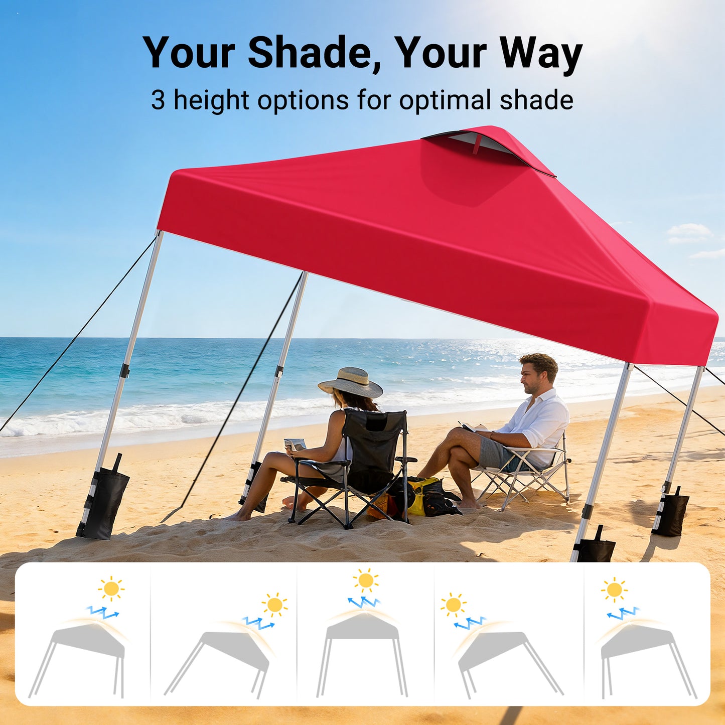 CHITOOMA 10 x 10ft Pop up Canopy Tent, Instant Outdoor Shelter Easy Portable Straight Leg Canopy Tent, Red