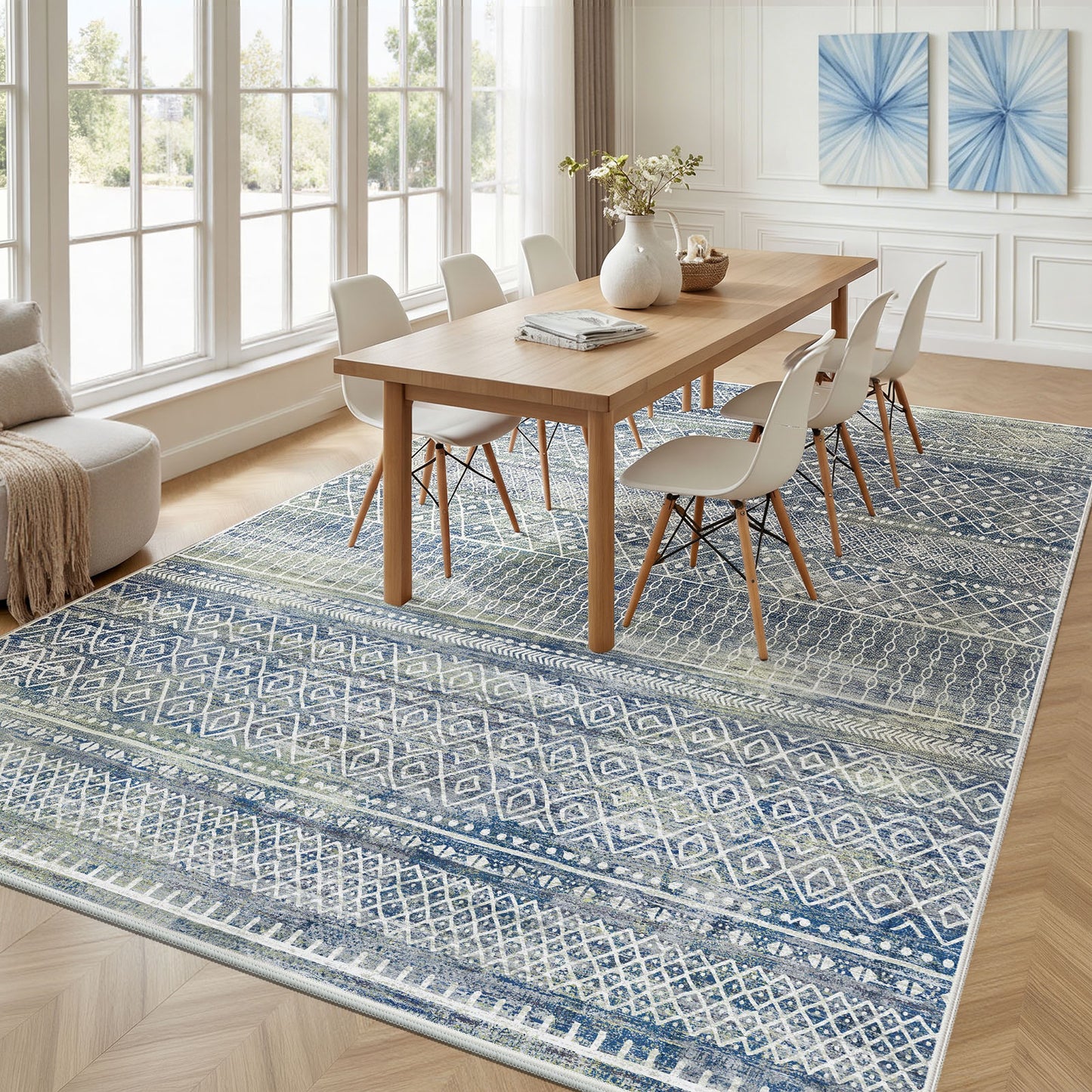 CHITOOMA 9'x12' Area Rugs for Living Room, Washable Rugs Boho Soft Geometric Bohemian Carpet Indoor Rug for Bedroom Dining Room Office Nonslip Foldable Rug