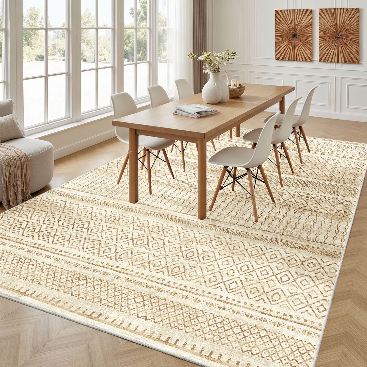 CHITOOMA 6'x9' Area Rugs for Living Room, Washable Rugs Boho Soft Geometric Bohemian Carpet Indoor Rug for Bedroom Dining Room Office Nonslip Foldable Rug
