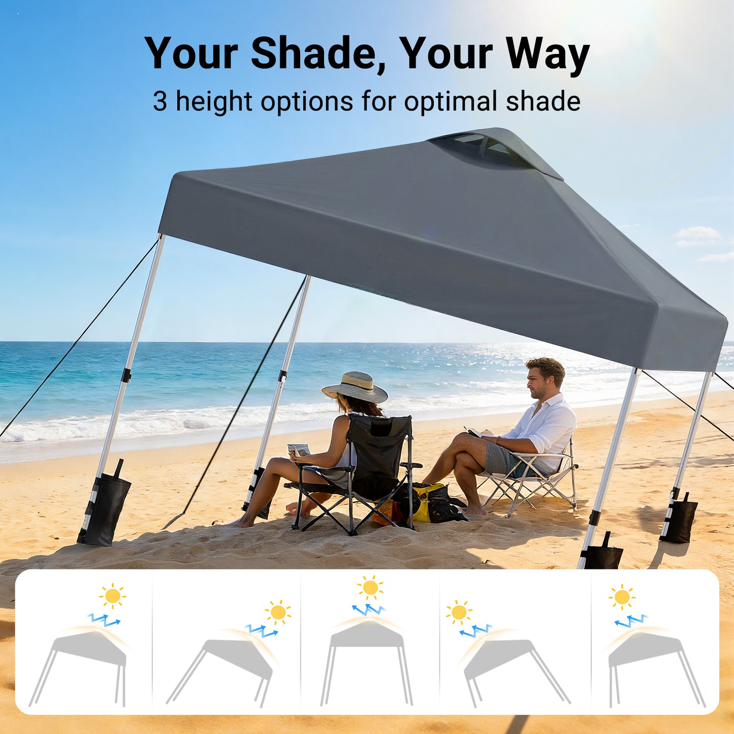 CHITOOMA 10 x 10ft Pop up Canopy Tent, Instant Outdoor Shelter Easy Portable Straight Leg Canopy Tent, Dark Gray