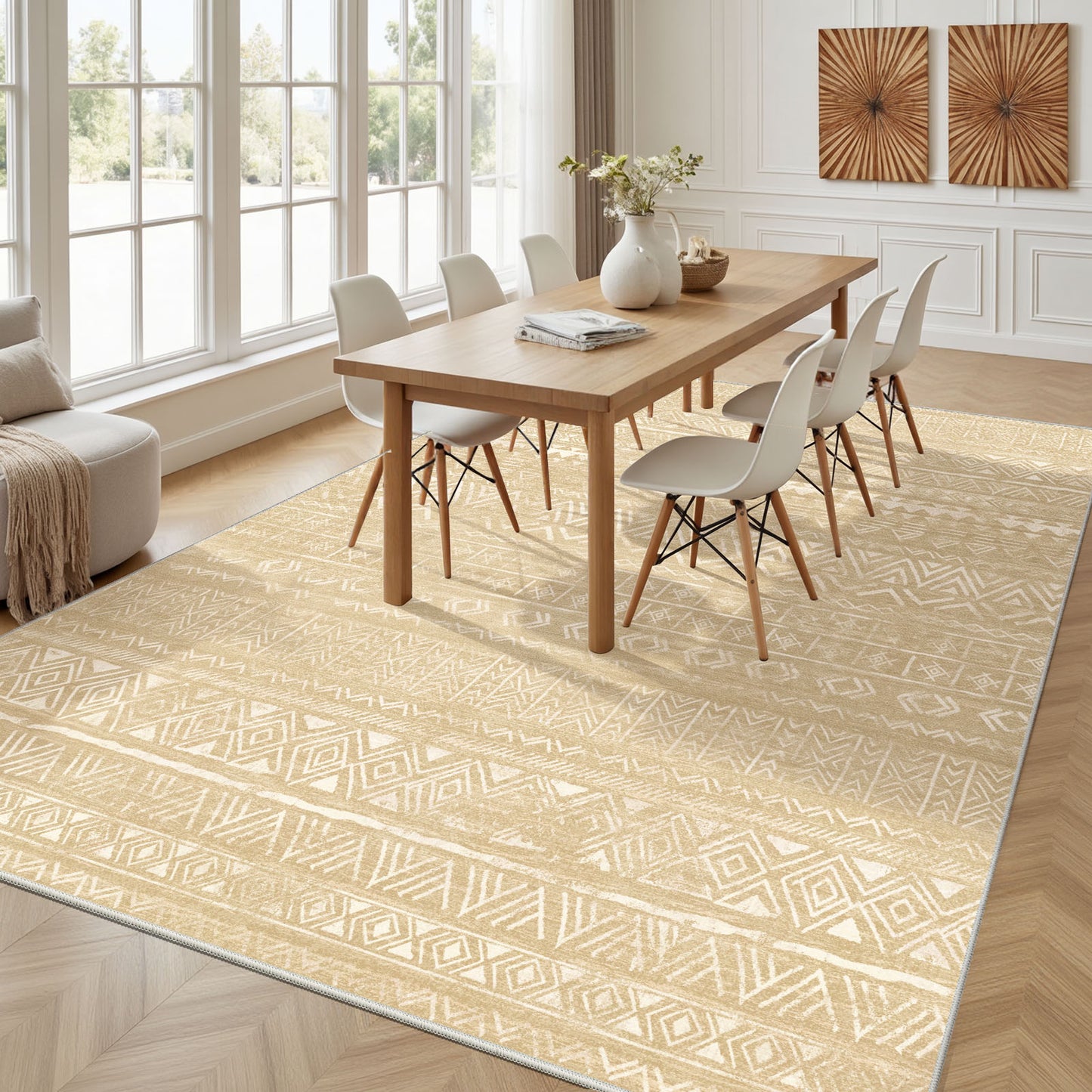 CHITOOMA 5'x7' Area Rugs for Living Room, Washable Rugs Boho Soft Geometric Bohemian Carpet Indoor Rug for Bedroom Dining Room Office Nonslip Foldable Rug