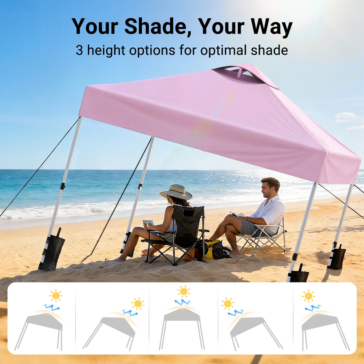 CHITOOMA 10 x 10ft Pop up Canopy Tent, Instant Outdoor Shelter Easy Portable Straight Leg Canopy Tent, Pink