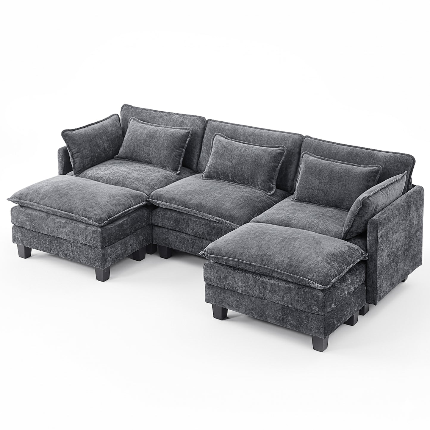 CHITOOMA 111" Modular Sectional Sofa with 2 Movable Ottomans, U-Shaped Oversized 3-Seat Chenille Cloud Sofa with 5 Pillows for Living Room, Gray