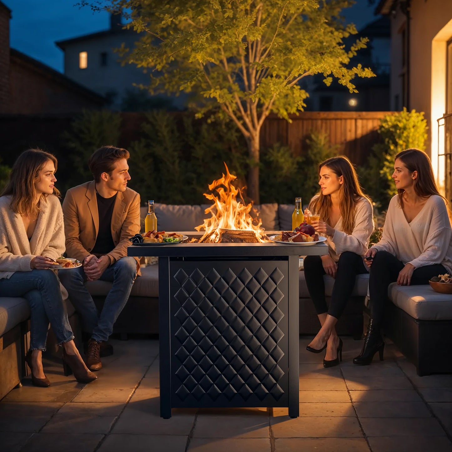 28" Outdoor Propane Fire Pit Table with Lid, 60,000 BTU Gas Fire Pit for Patio Garden Party