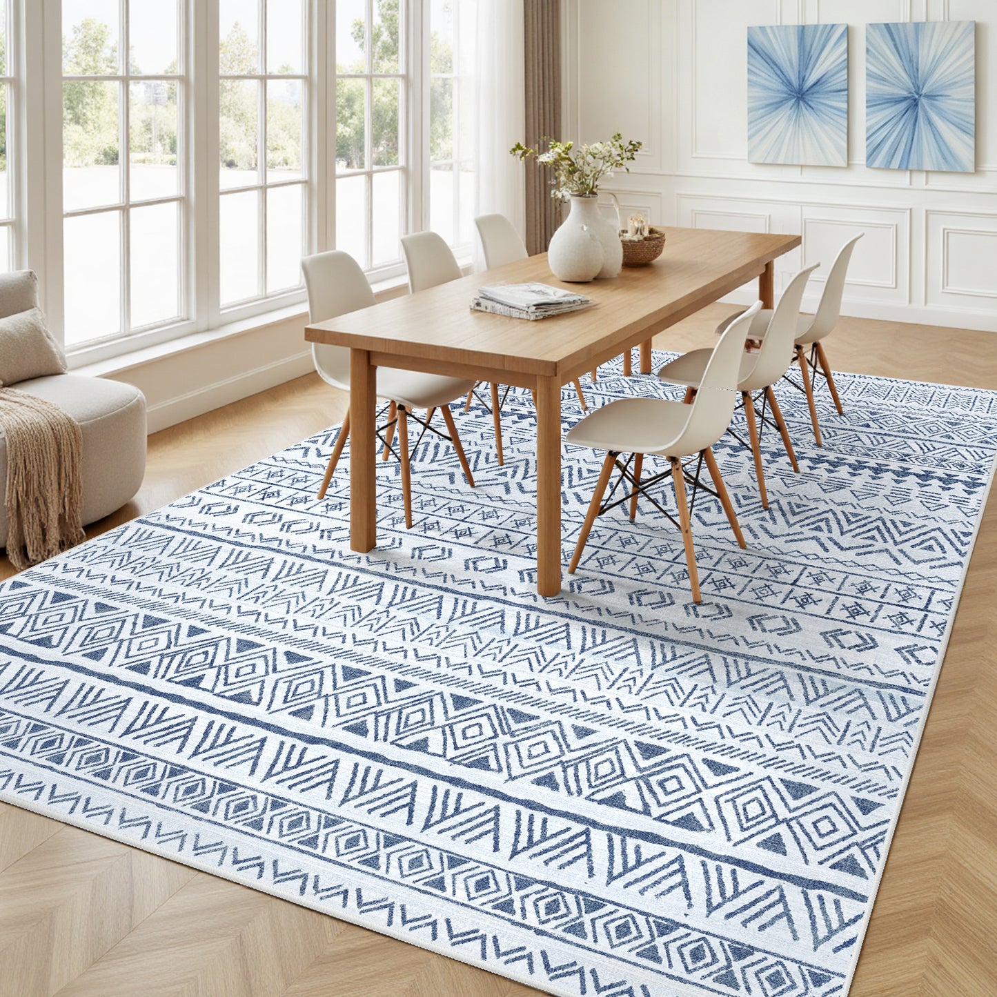 CHITOOMA 5'x7' Area Rugs for Living Room, Washable Rugs Boho Soft Geometric Bohemian Carpet Indoor Rug for Bedroom Dining Room Office Nonslip Foldable Rug