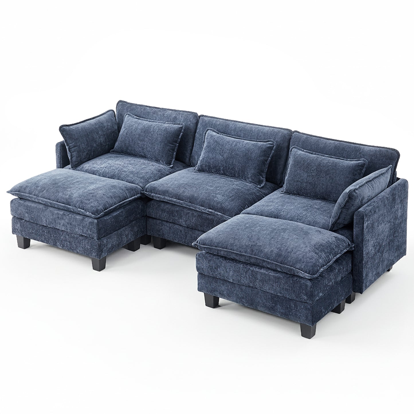 CHITOOMA 111" Modular Sectional Sofa with 2 Movable Ottomans, U-Shaped Oversized 3-Seat Chenille Cloud Sofa with 5 Pillows for Living Room, Blue