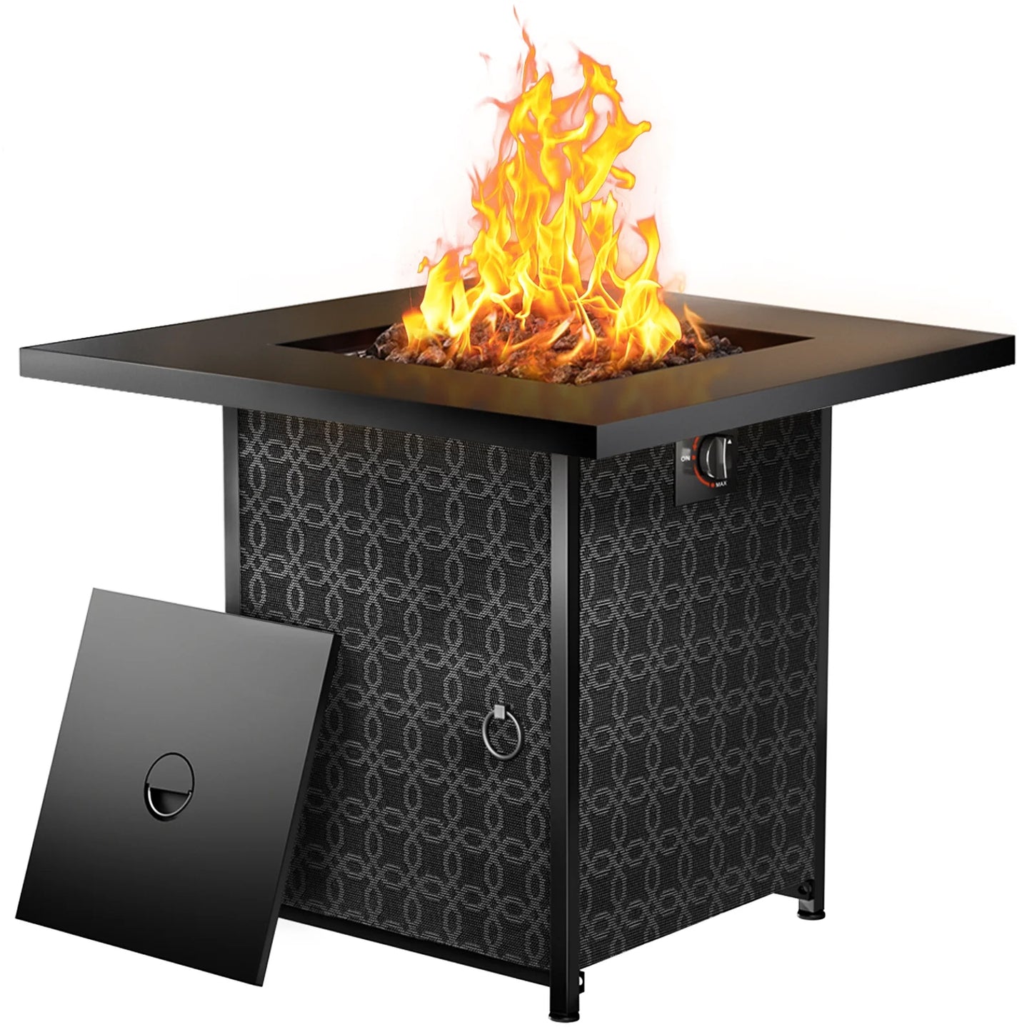 28" Gas Fire Pit Table for Outside 50000 BTU Propane Fire Pit with Lid and Lava Rocks