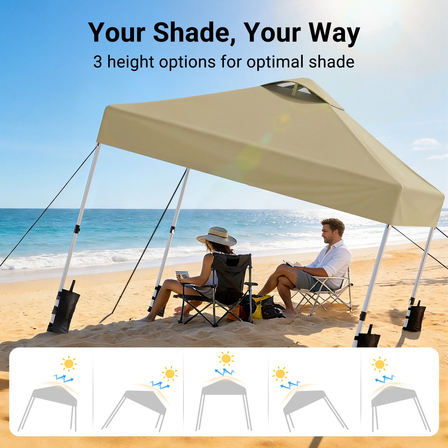 CHITOOMA 10 x 10ft Pop up Canopy Tent, Instant Outdoor Shelter Easy Portable Straight Leg Canopy Tent, Khaki