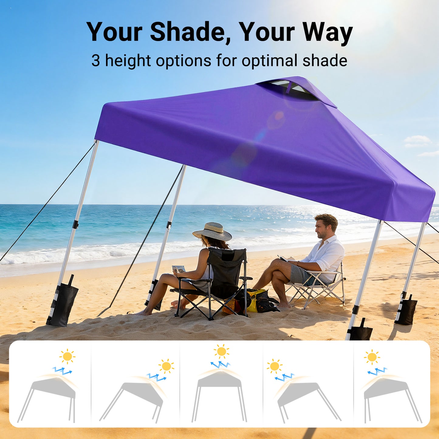 CHITOOMA 10 x 10ft Pop up Canopy Tent, Instant Outdoor Shelter Easy Portable Straight Leg Canopy Tent, Purple