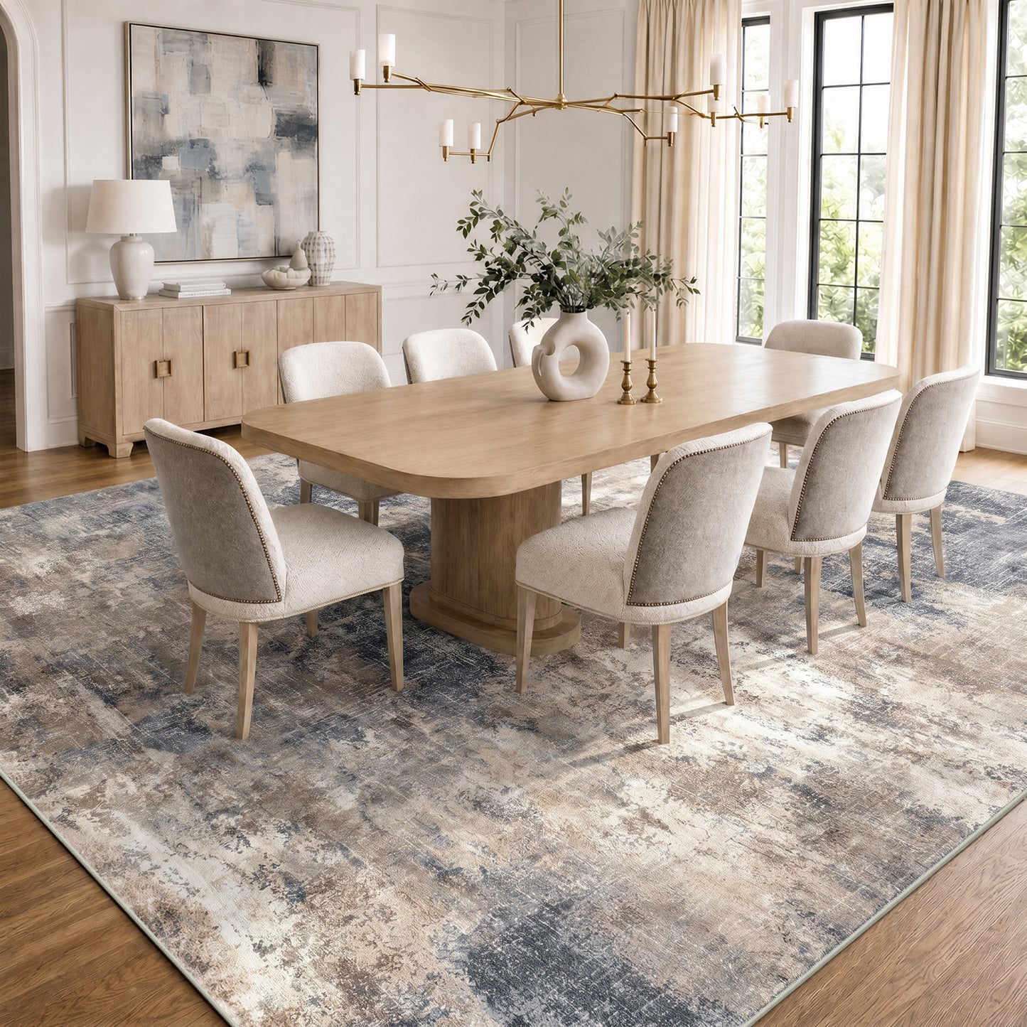 CHITOOMA 8'x10' Area Rugs for Living Room, Machine Washable Abstract Distressed Rugs Indoor Neutral Carpet Rugs for Bedroom Dining Room Office with Non-Slip Backing, Stain Resistant Non-Shed