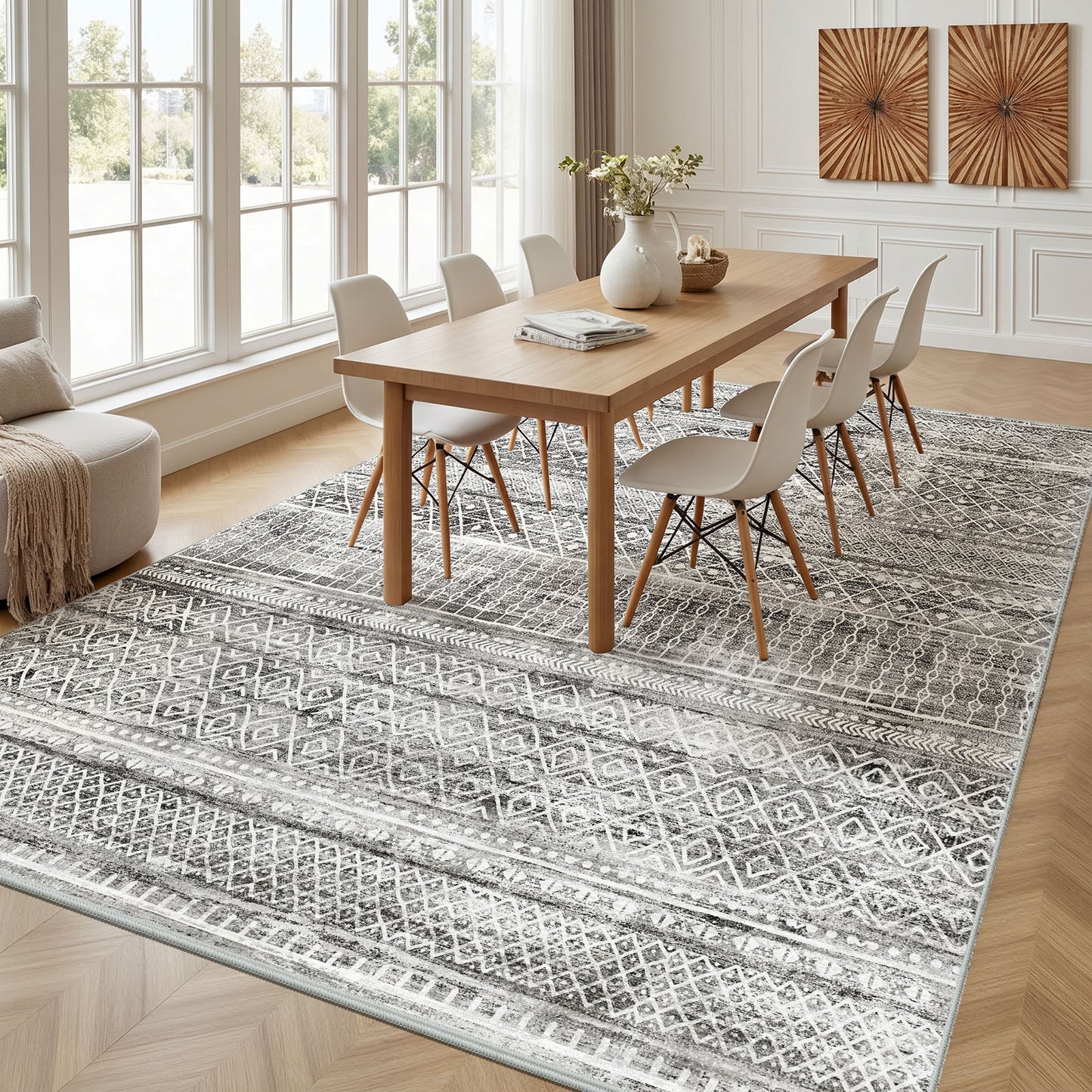 CHITOOMA 5'x7' Area Rugs for Living Room, Washable Rugs Boho Soft Geometric Bohemian Carpet Indoor Rug for Bedroom Dining Room Office Nonslip Foldable Rug