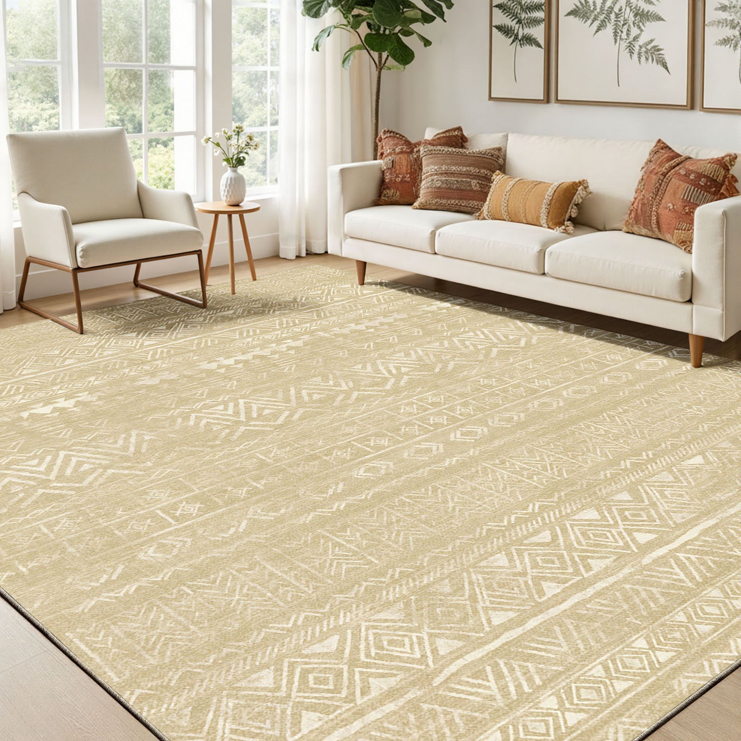 CHITOOMA 8'x10' Area Rugs for Living Room, Washable Rugs Boho Soft Geometric Bohemian Carpet Indoor Rug for Bedroom Dining Room Office Nonslip Foldable Rug