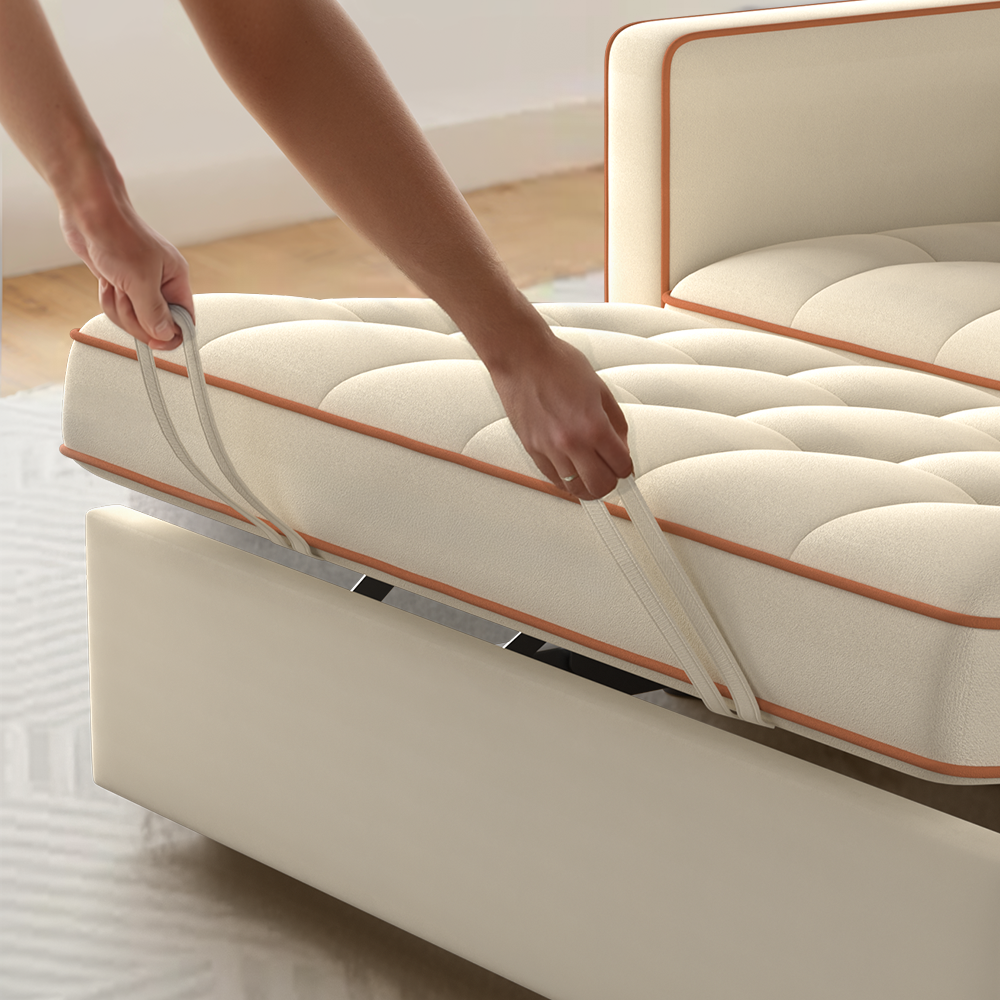 CHITOOMA 3 in 1 Pull Out Sofa Bed with Adjustable Backrest, 70" Convertible Loveseat Sleeper Couch with Charging Port, Side Pockets & Cylinder Pillows for Living Room Apartment, White