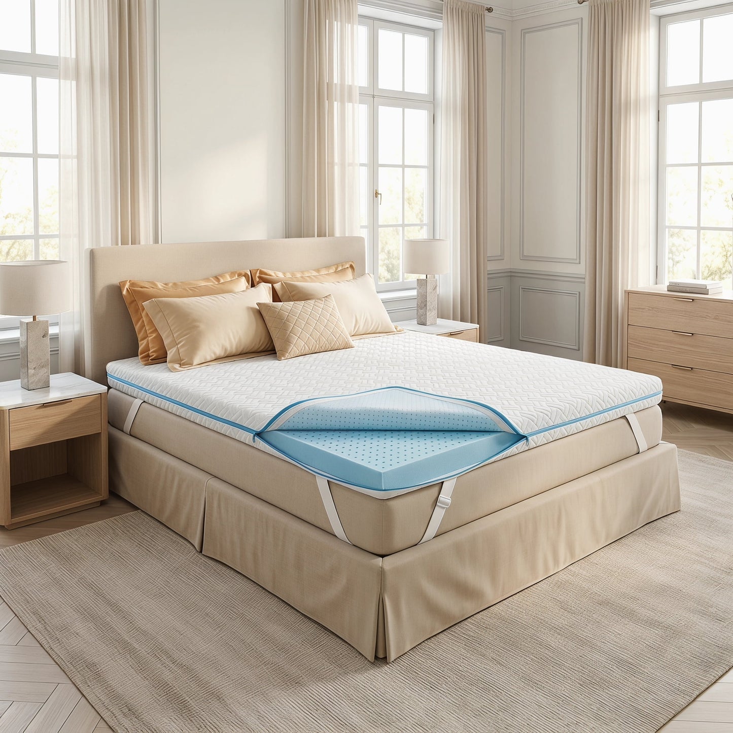 3 inch Gel Memory Foam Mattress Topper with Removable & Washable Cover for Cooling Sleep,Pressure Relief ,Non-Slip Design,CertiPUR-US Certified - Queen