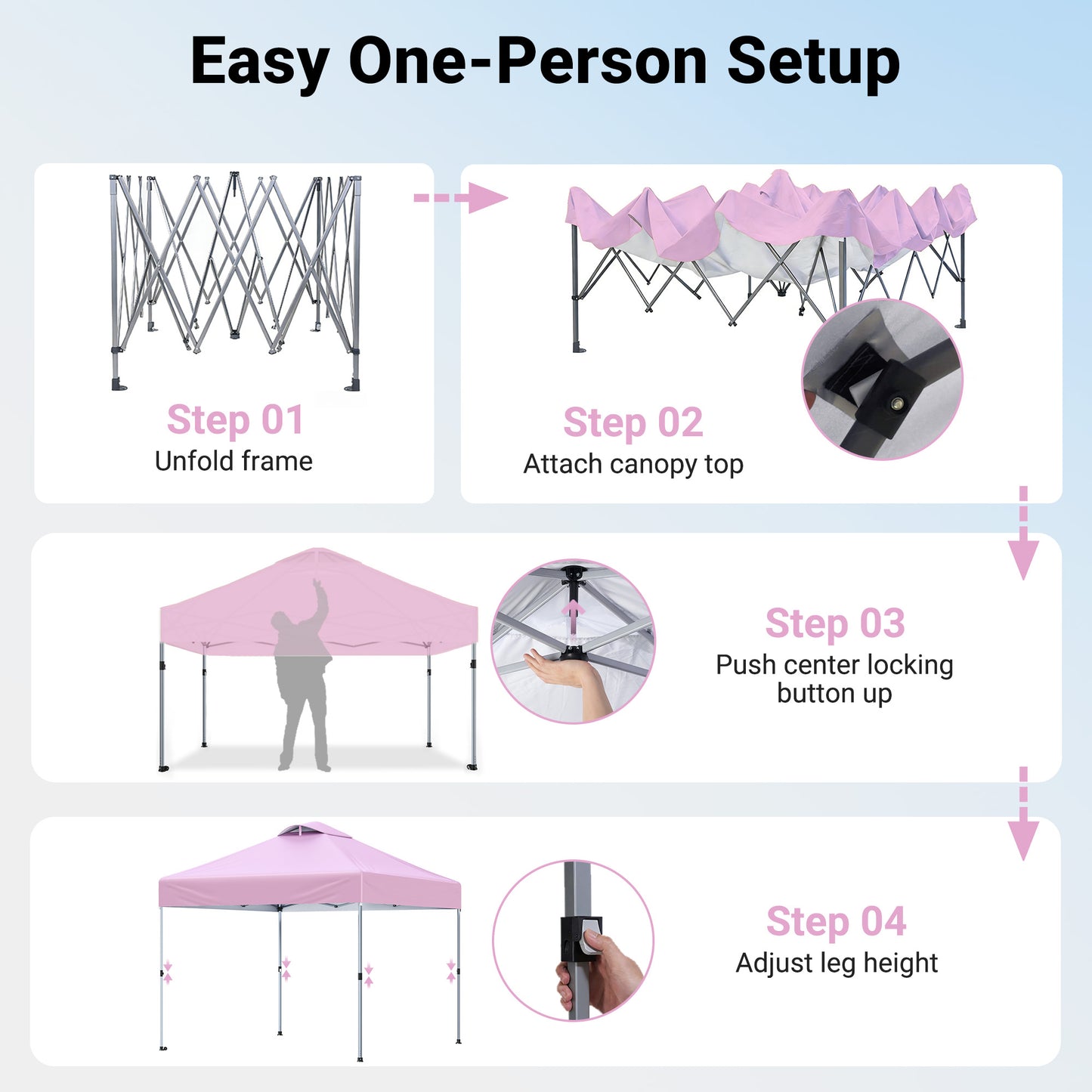 CHITOOMA 10 x 10ft Pop up Canopy Tent, Instant Outdoor Shelter Easy Portable Straight Leg Canopy Tent, Pink