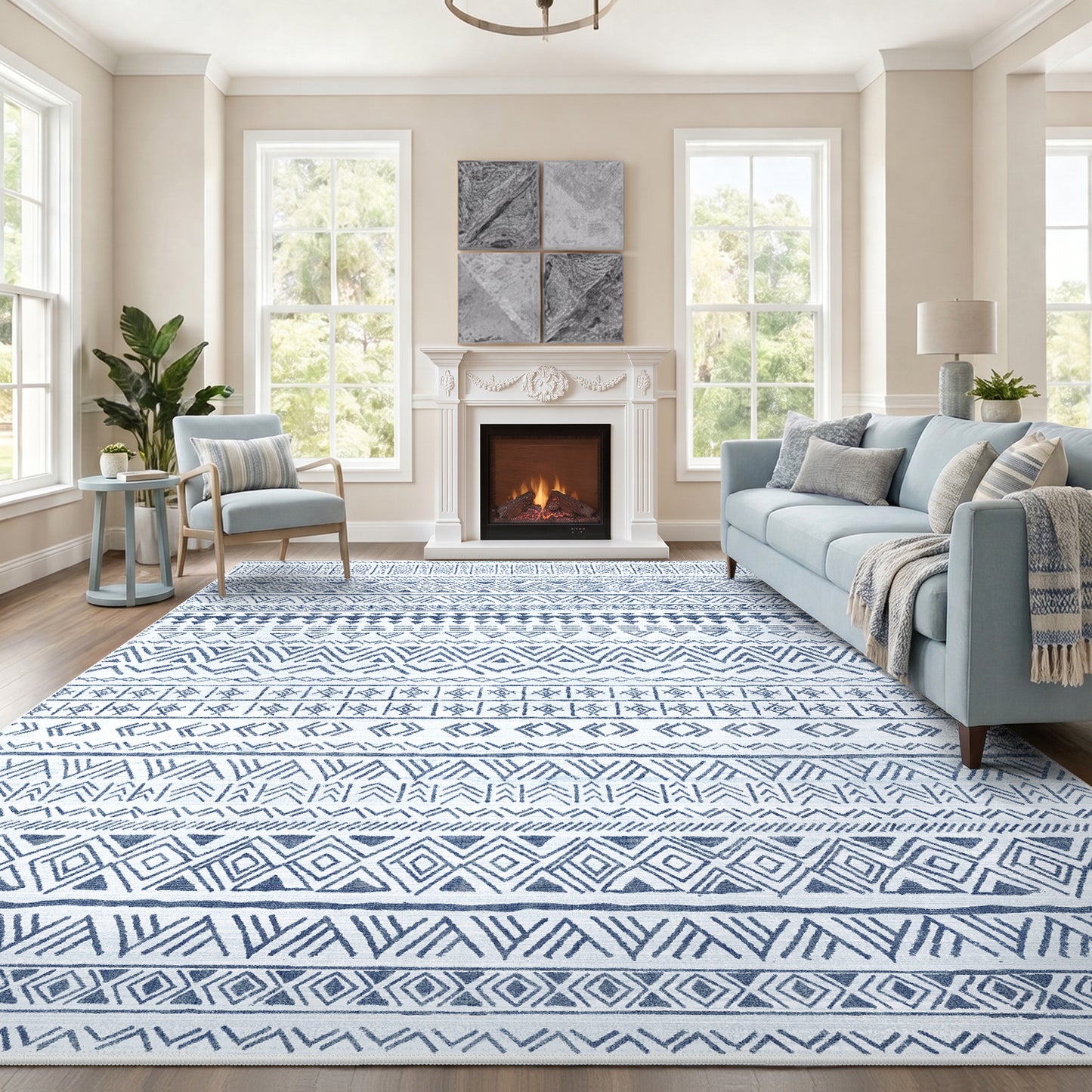 CHITOOMA 8'x10' Area Rugs for Living Room, Washable Rugs Boho Soft Geometric Bohemian Carpet Indoor Rug for Bedroom Dining Room Office Nonslip Foldable Rug