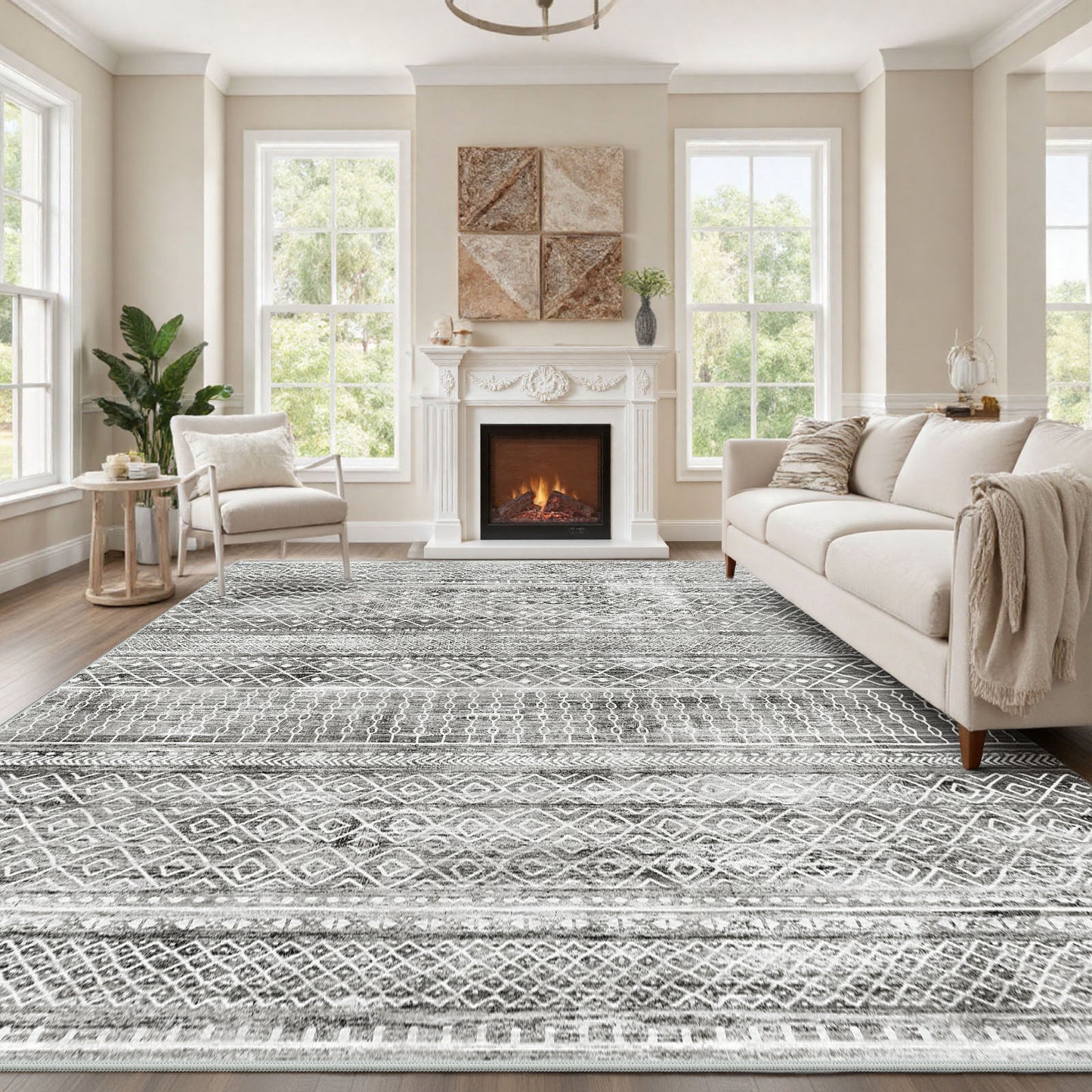 CHITOOMA 8'x10' Area Rugs for Living Room, Washable Rugs Boho Soft Geometric Bohemian Carpet Indoor Rug for Bedroom Dining Room Office Nonslip Foldable Rug
