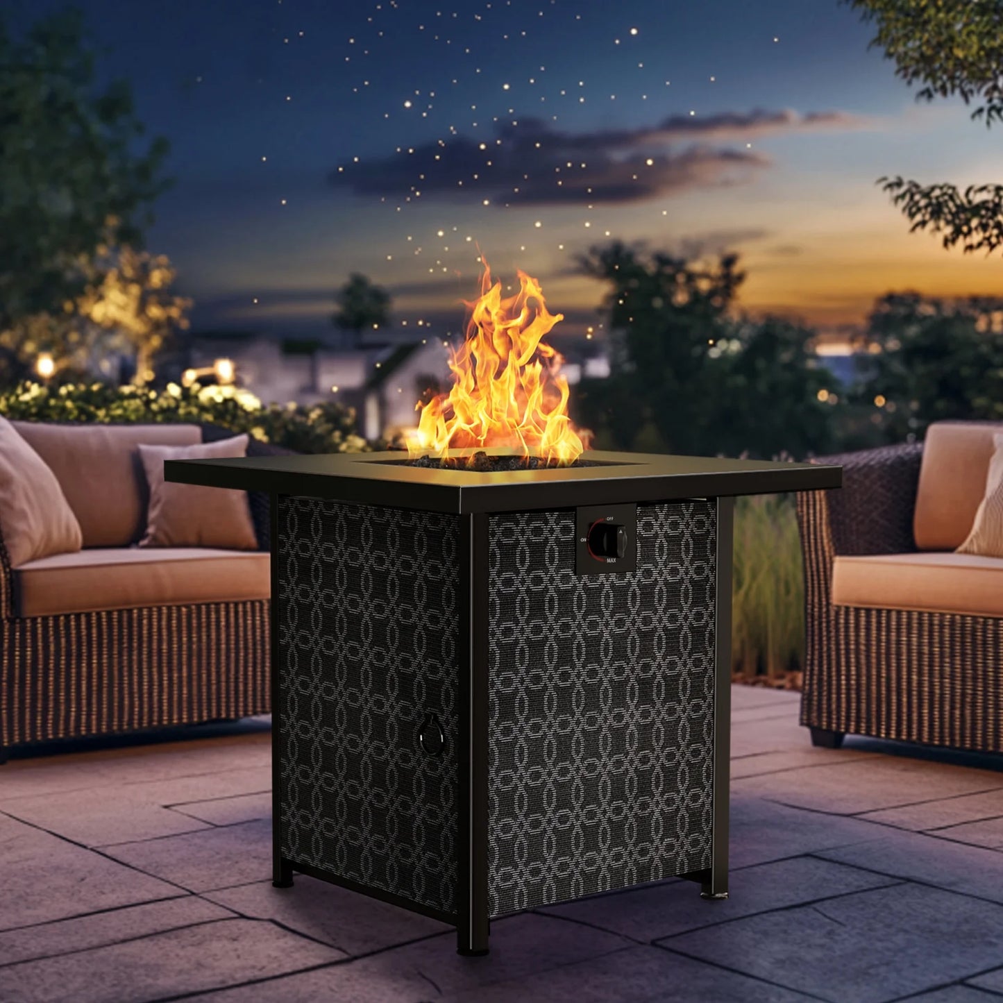 28" Gas Fire Pit Table for Outside 50000 BTU Propane Fire Pit with Lid and Lava Rocks
