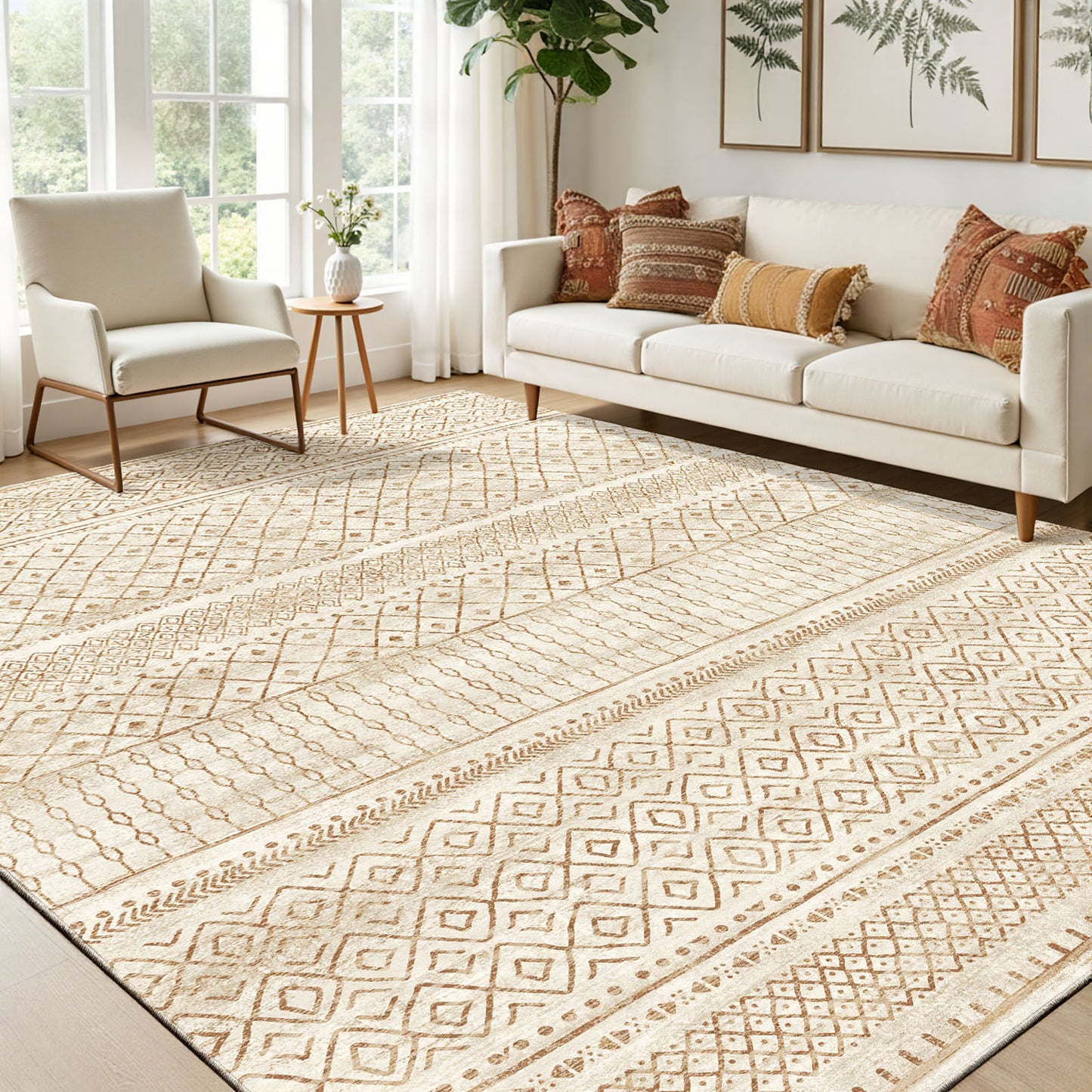 CHITOOMA 9'x12' Area Rugs for Living Room, Washable Rugs Boho Soft Geometric Bohemian Carpet Indoor Rug for Bedroom Dining Room Office Nonslip Foldable Rug