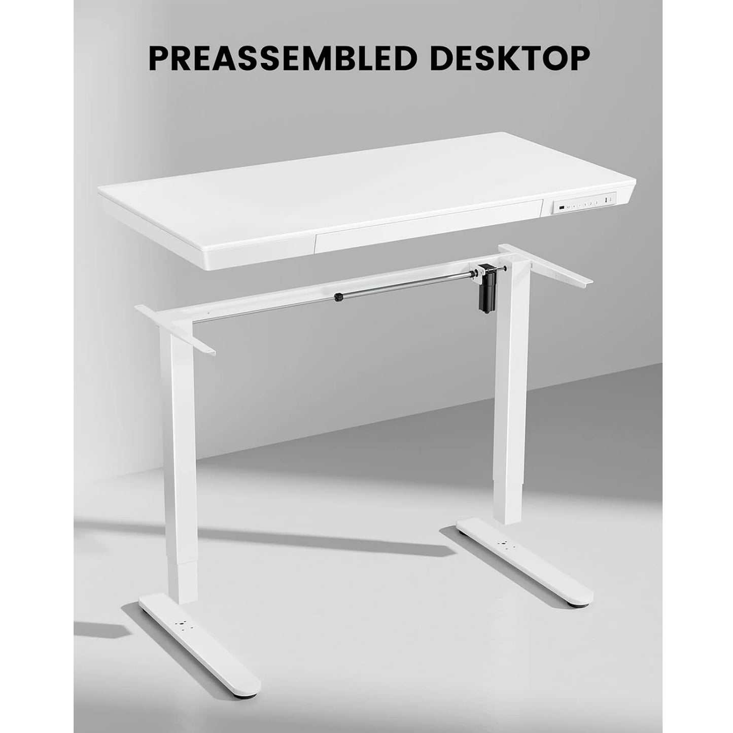 CHITOOMA Electric Standing Desk with Drawer, One Piece Tabletop 48" x 24" Height Adjustable Office Desk with USB Charging Ports, Sit to Stand Desk for Home, White