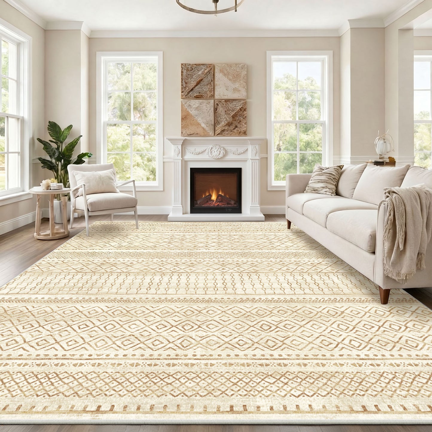 CHITOOMA 8'x10' Area Rugs for Living Room, Washable Rugs Boho Soft Geometric Bohemian Carpet Indoor Rug for Bedroom Dining Room Office Nonslip Foldable Rug