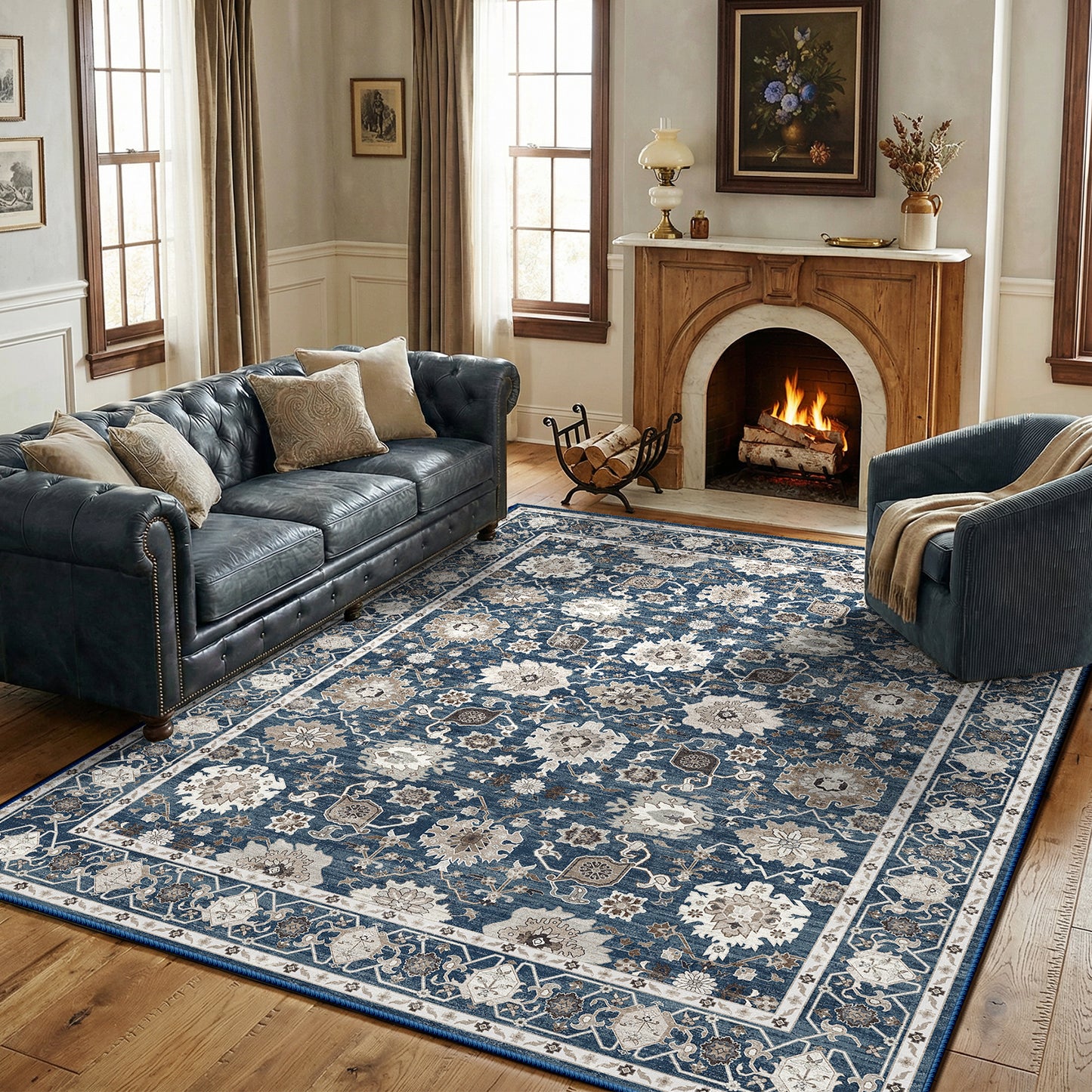CHITOOMA 9'x12' Area Rugs for Living Room, Boho Machine Washable Stain Resistant Non-Shed Carpet, Floral Area Rug with Non-Slip Backing for Bedroom, Dining Room, Dorm, Office