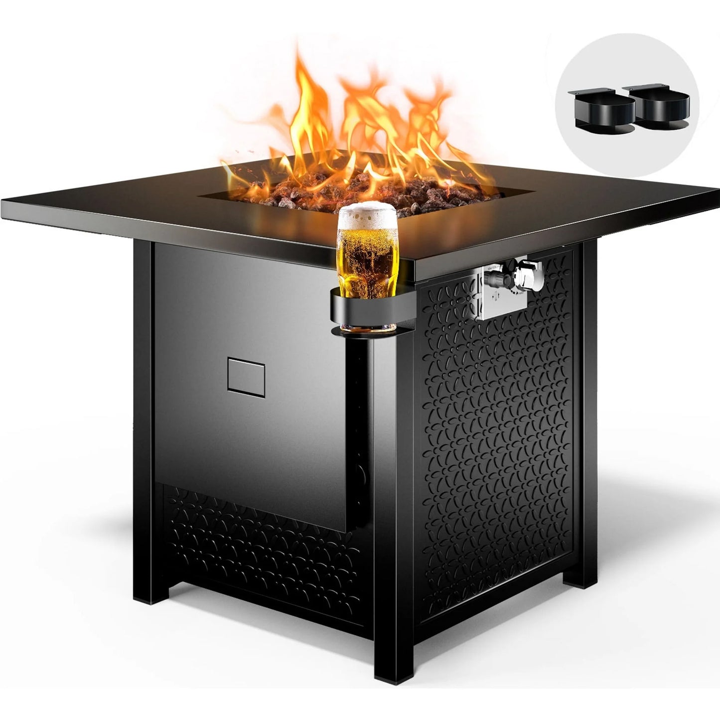 28 Inch Propane Fire Pits with Lid and Lava Rock, 50000 BTU Steel Gas Fire Pit Table for Outdoor