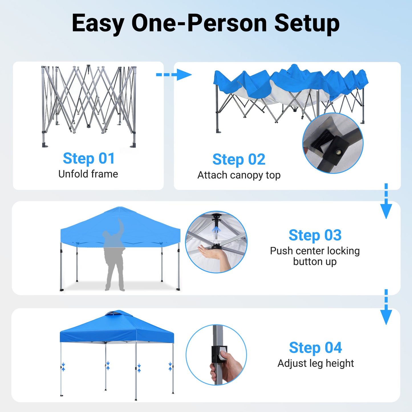 CHITOOMA 10 x 10ft Pop up Canopy Tent, Instant Outdoor Shelter Easy Portable Straight Leg Canopy Tent, Blue
