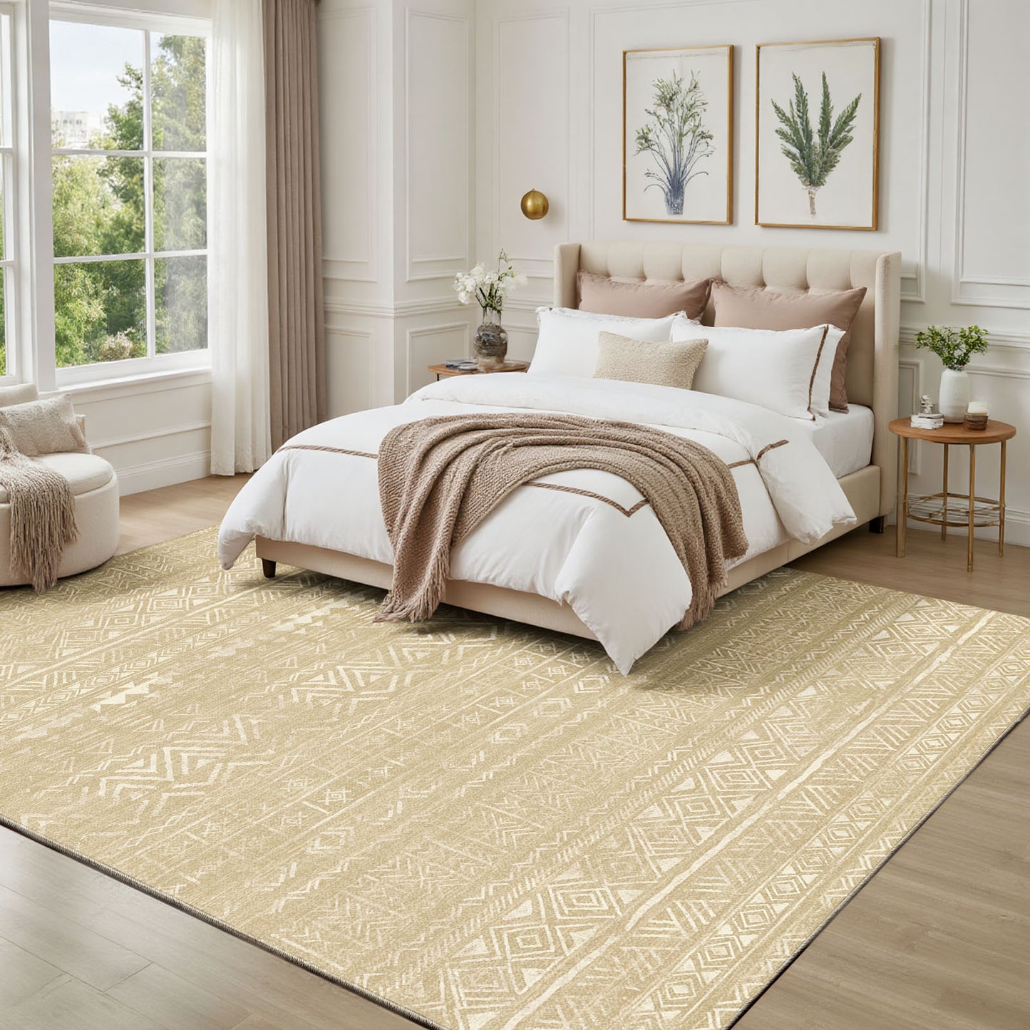 CHITOOMA 8'x10' Area Rugs for Living Room, Washable Rugs Boho Soft Geometric Bohemian Carpet Indoor Rug for Bedroom Dining Room Office Nonslip Foldable Rug