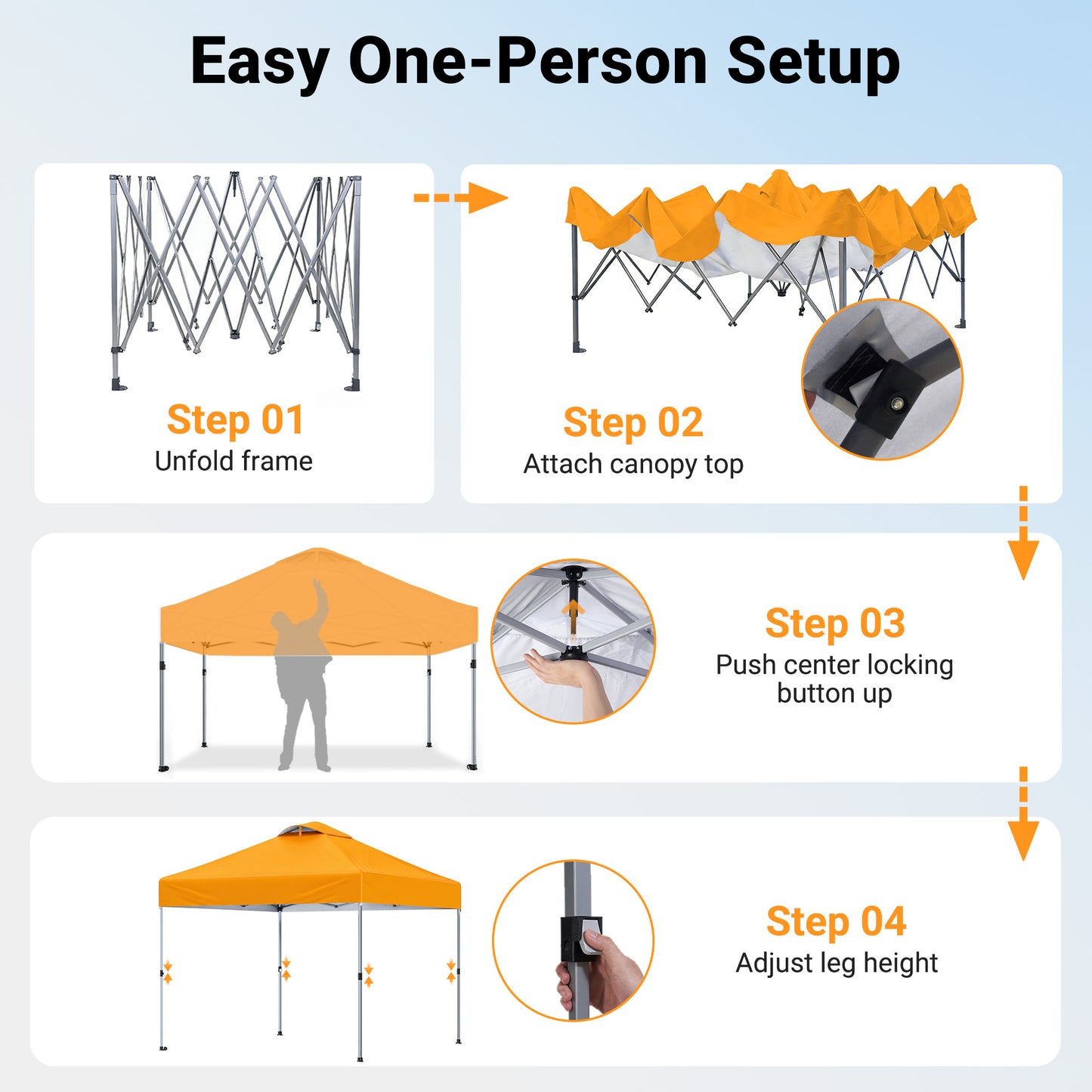 CHITOOMA 10 x 10ft Pop up Canopy Tent, Instant Outdoor Shelter Easy Portable Straight Leg Canopy Tent, Orange