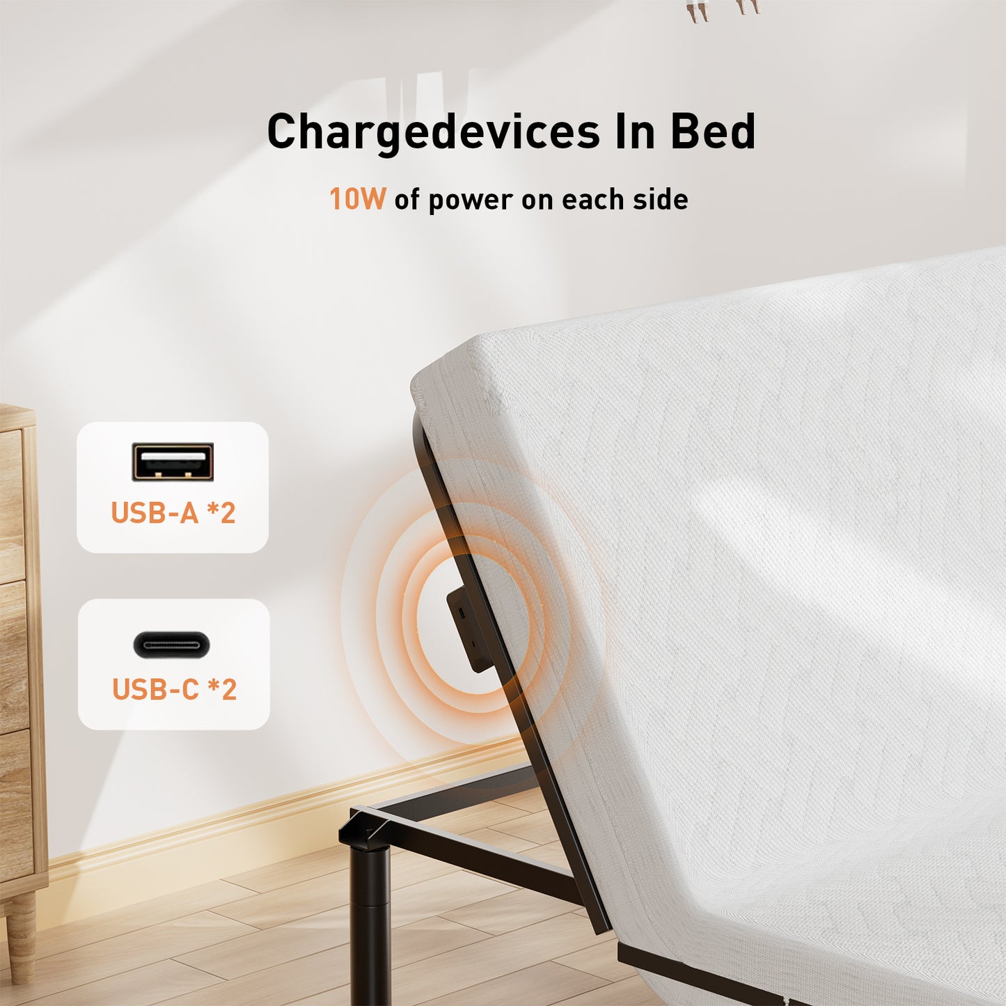 CHITOOMA Adjustable Bed Base with Remote Control and 4 USB Ports, Electric Bed Frame with 6 Position Presets and Head/Foot Lift, Full Size