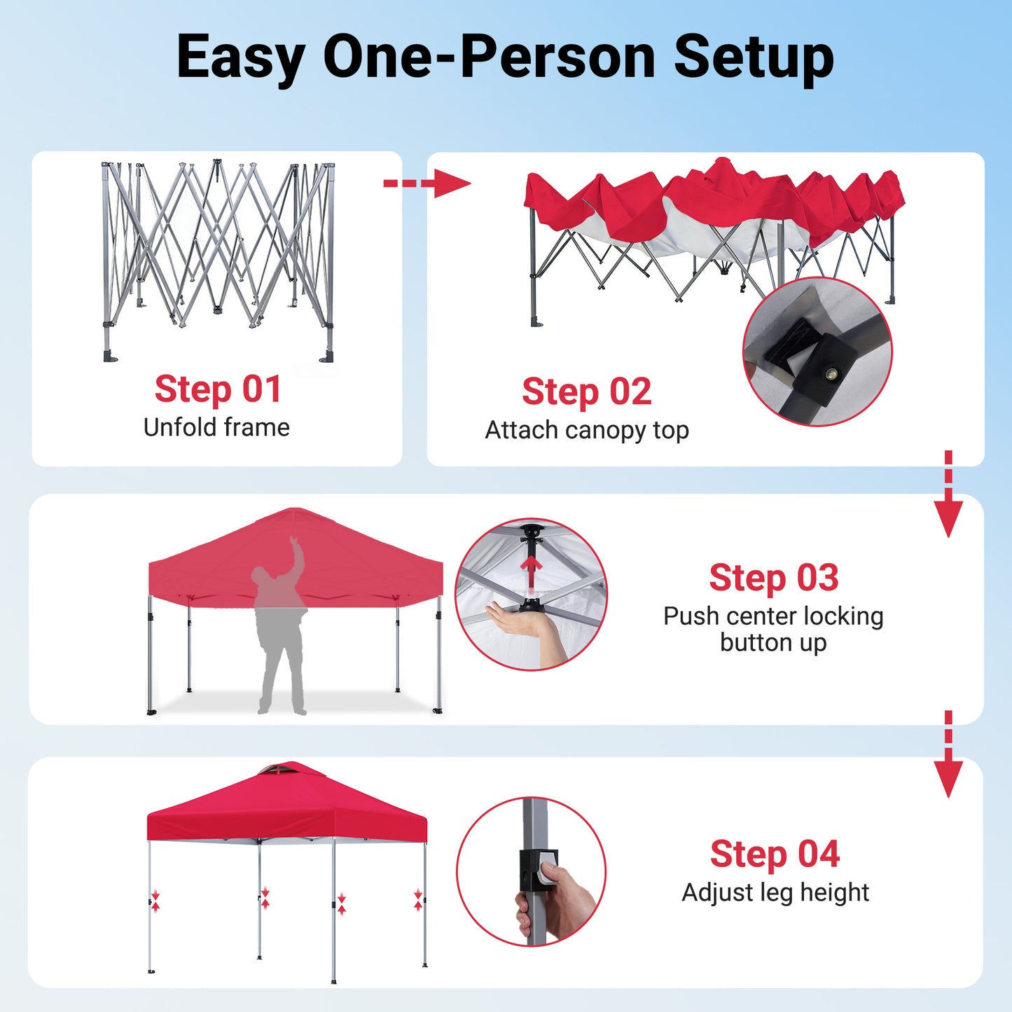 CHITOOMA 10 x 10ft Pop up Canopy Tent, Instant Outdoor Shelter Easy Portable Straight Leg Canopy Tent, Red