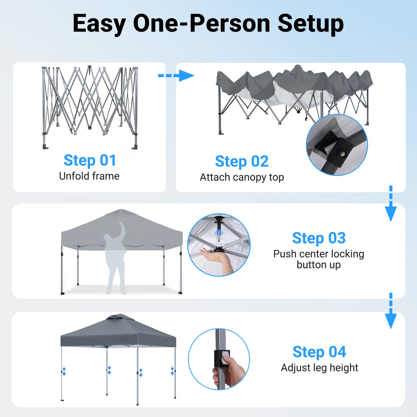 CHITOOMA 10 x 10ft Pop up Canopy Tent, Instant Outdoor Shelter Easy Portable Straight Leg Canopy Tent, Dark Gray