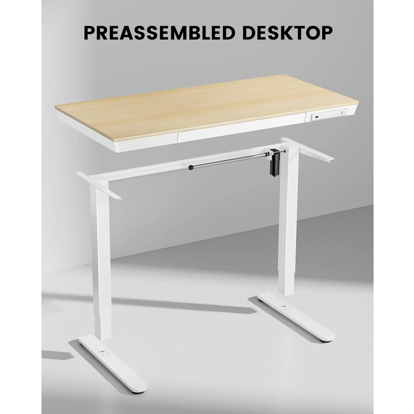 CHITOOMA One Piece Electric Standing Desk with Drawer, 48" x 24" Maple Wood-top Height Adjustable Office Desk with USB Charging Ports, Sit to Stand Desk for Home