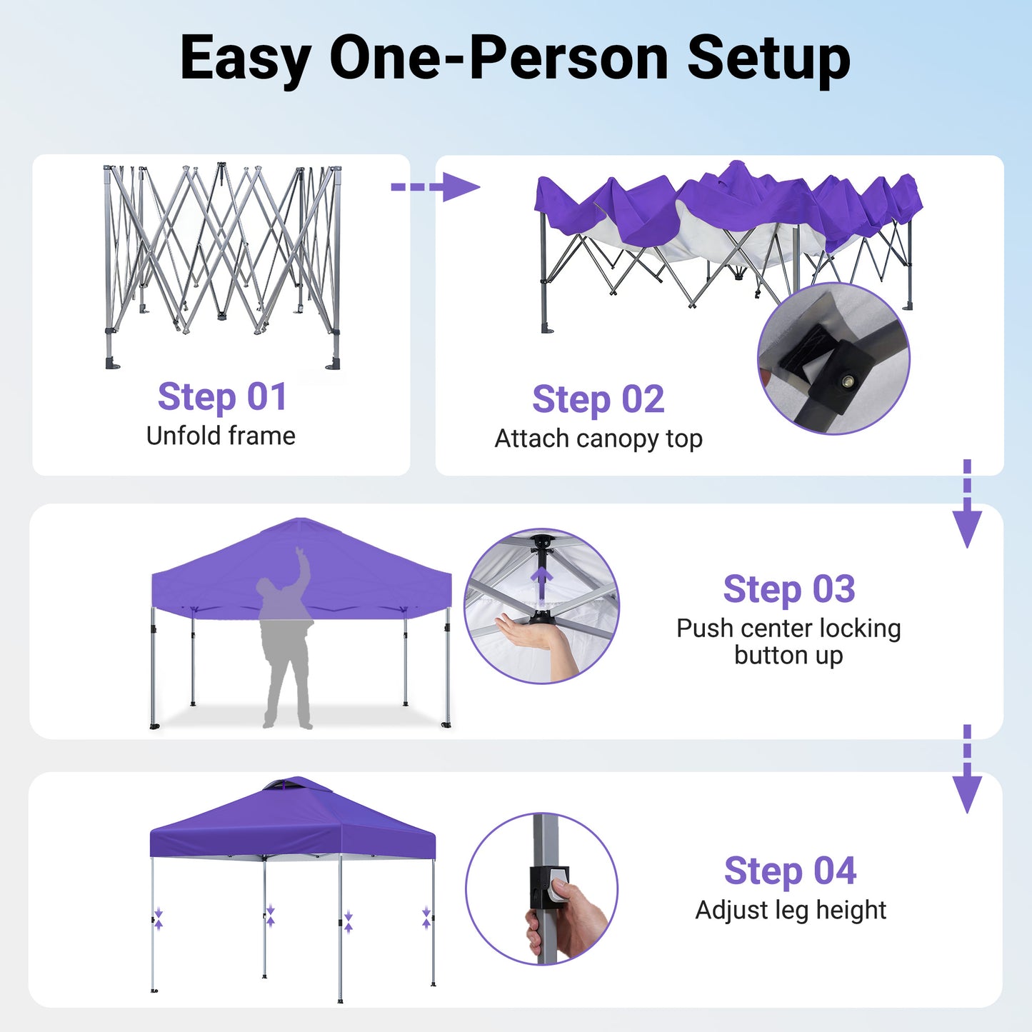 CHITOOMA 10 x 10ft Pop up Canopy Tent, Instant Outdoor Shelter Easy Portable Straight Leg Canopy Tent, Purple