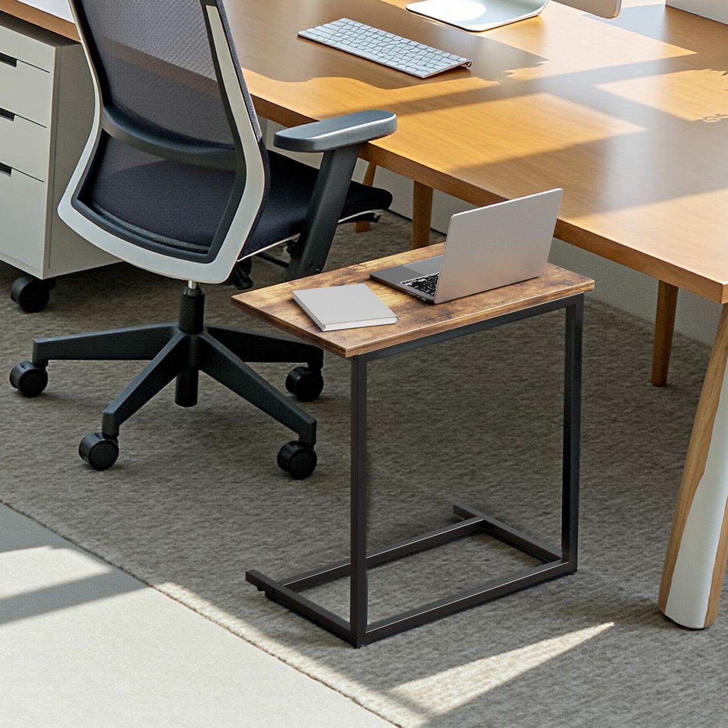 C Shaped End Table 2pcs, Side Table for Sofa,Modern C-Table for Livingroom,Bedroom,Brown