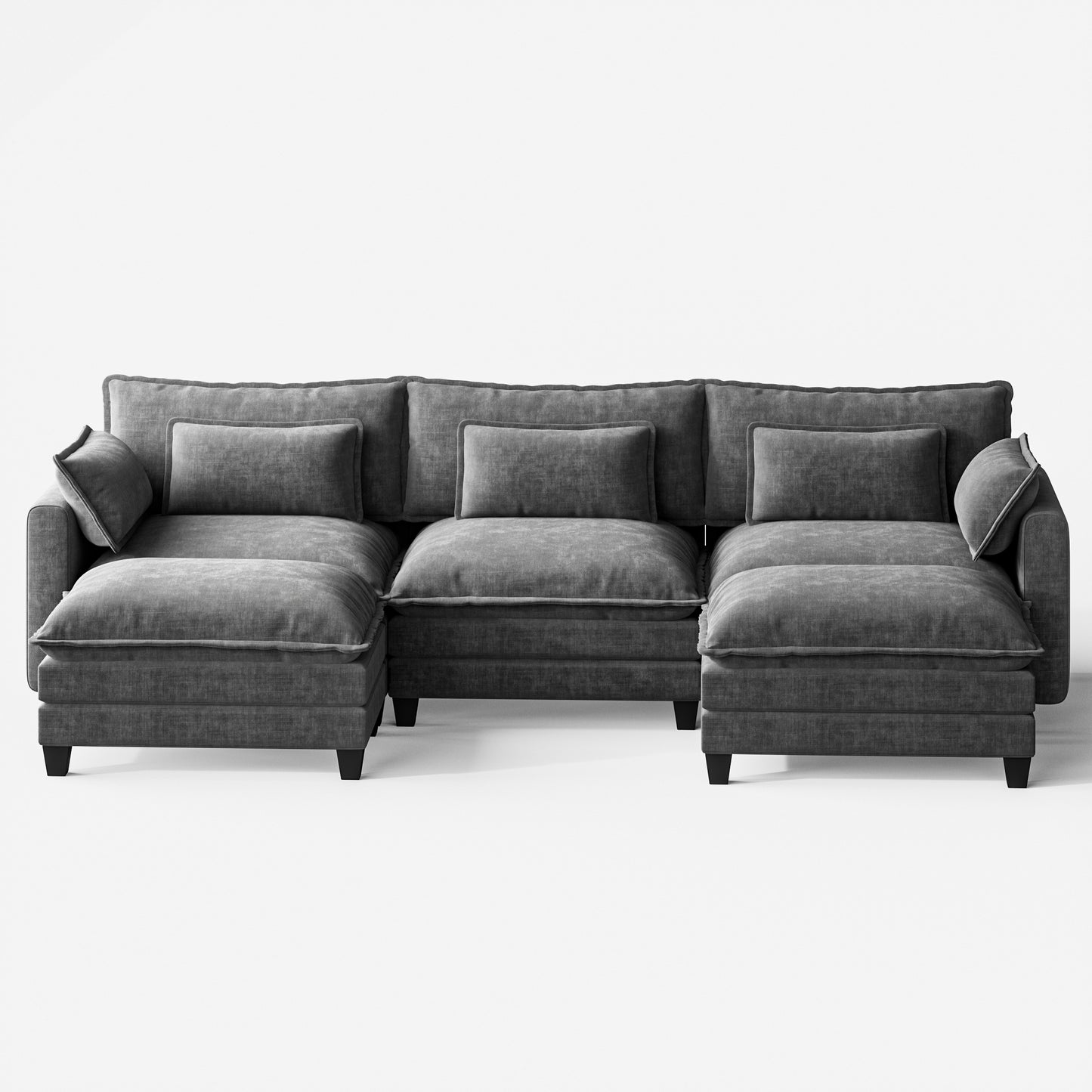CHITOOMA 111" Modular Sectional Sofa with 2 Movable Ottomans, U-Shaped Oversized 3-Seat Chenille Cloud Sofa with 5 Pillows for Living Room, Gray