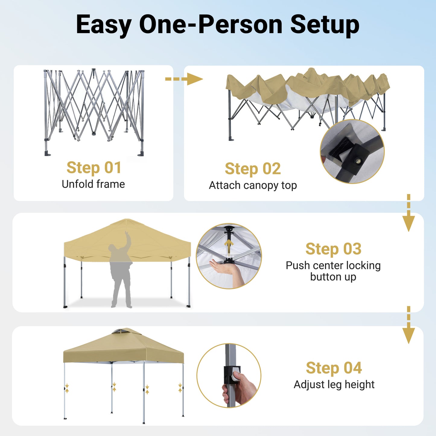 CHITOOMA 10 x 10ft Pop up Canopy Tent, Instant Outdoor Shelter Easy Portable Straight Leg Canopy Tent, Khaki
