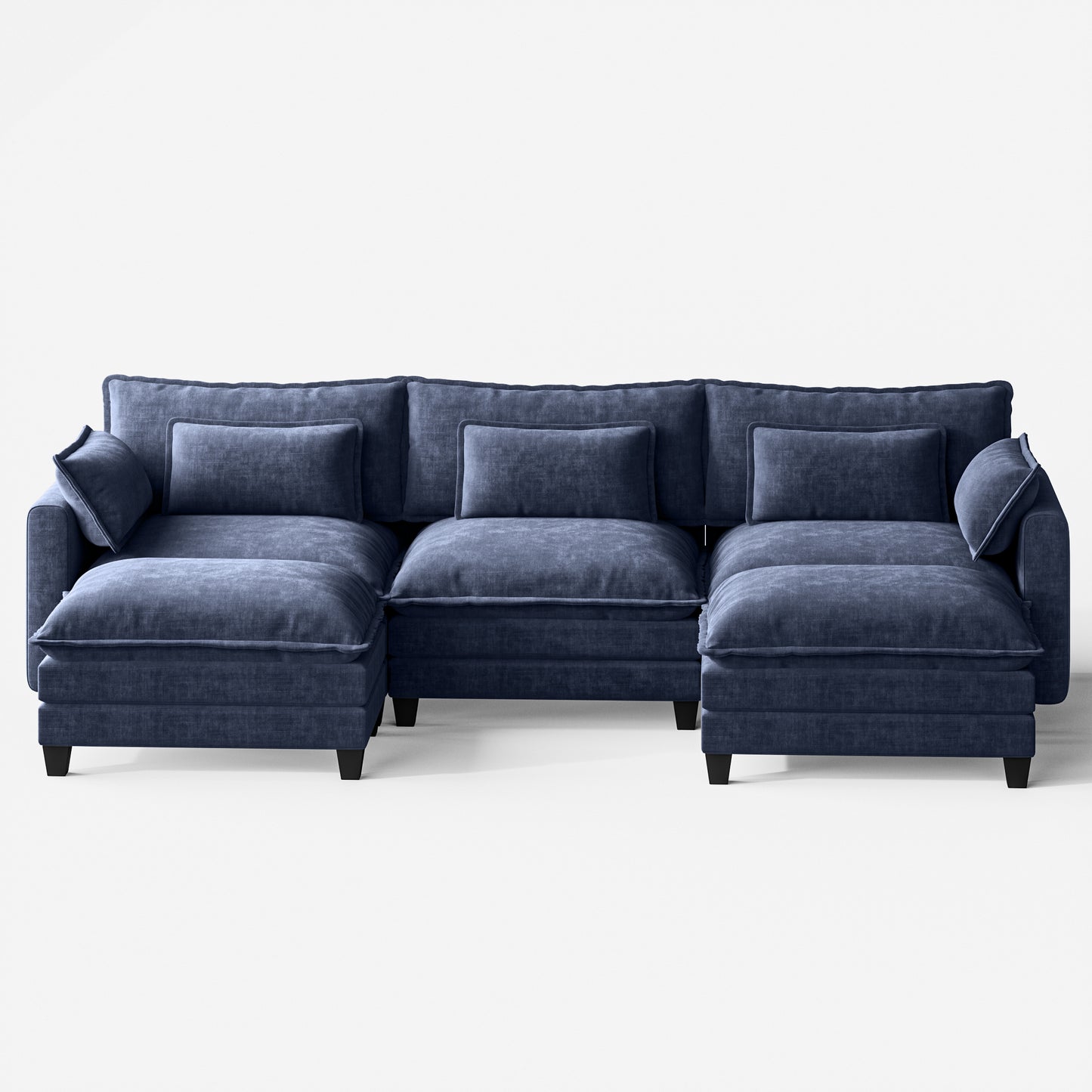 CHITOOMA 111" Modular Sectional Sofa with 2 Movable Ottomans, U-Shaped Oversized 3-Seat Chenille Cloud Sofa with 5 Pillows for Living Room, Blue