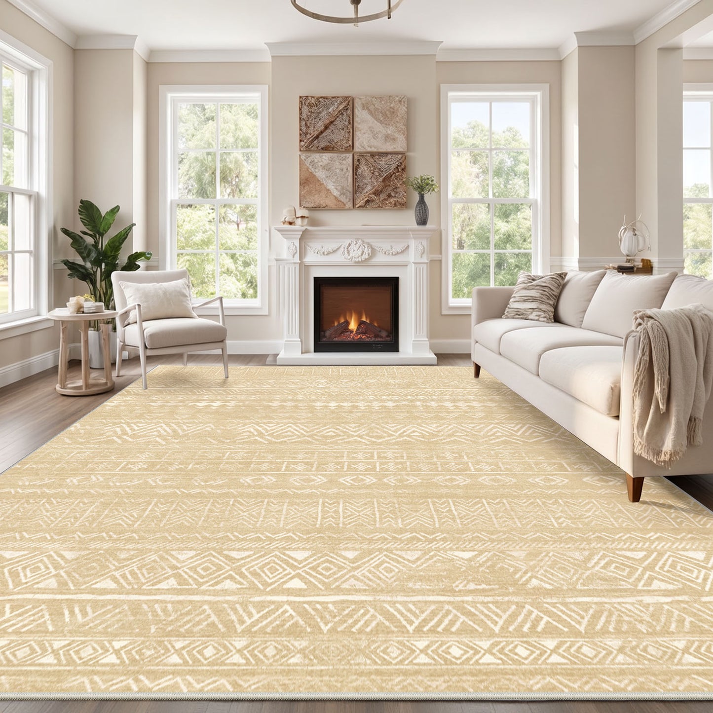 CHITOOMA 8'x10' Area Rugs for Living Room, Washable Rugs Boho Soft Geometric Bohemian Carpet Indoor Rug for Bedroom Dining Room Office Nonslip Foldable Rug