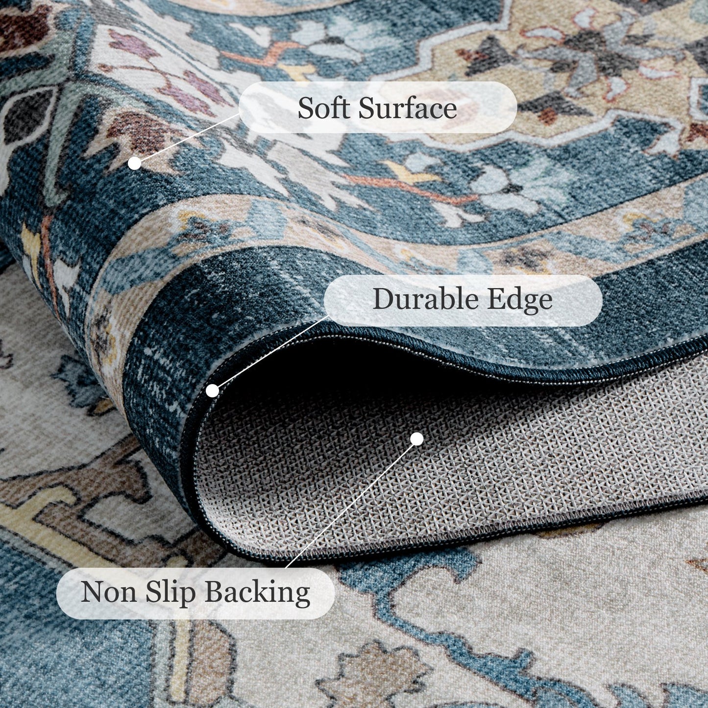 CHITOOMA 8'x10' Boho Area Rugs for Living Room, Machine Washable Stain Resistant Non-Shed Carpet, Area Rug with Non-Slip Backing for Bedroom, Dining Room, Dorm, Office